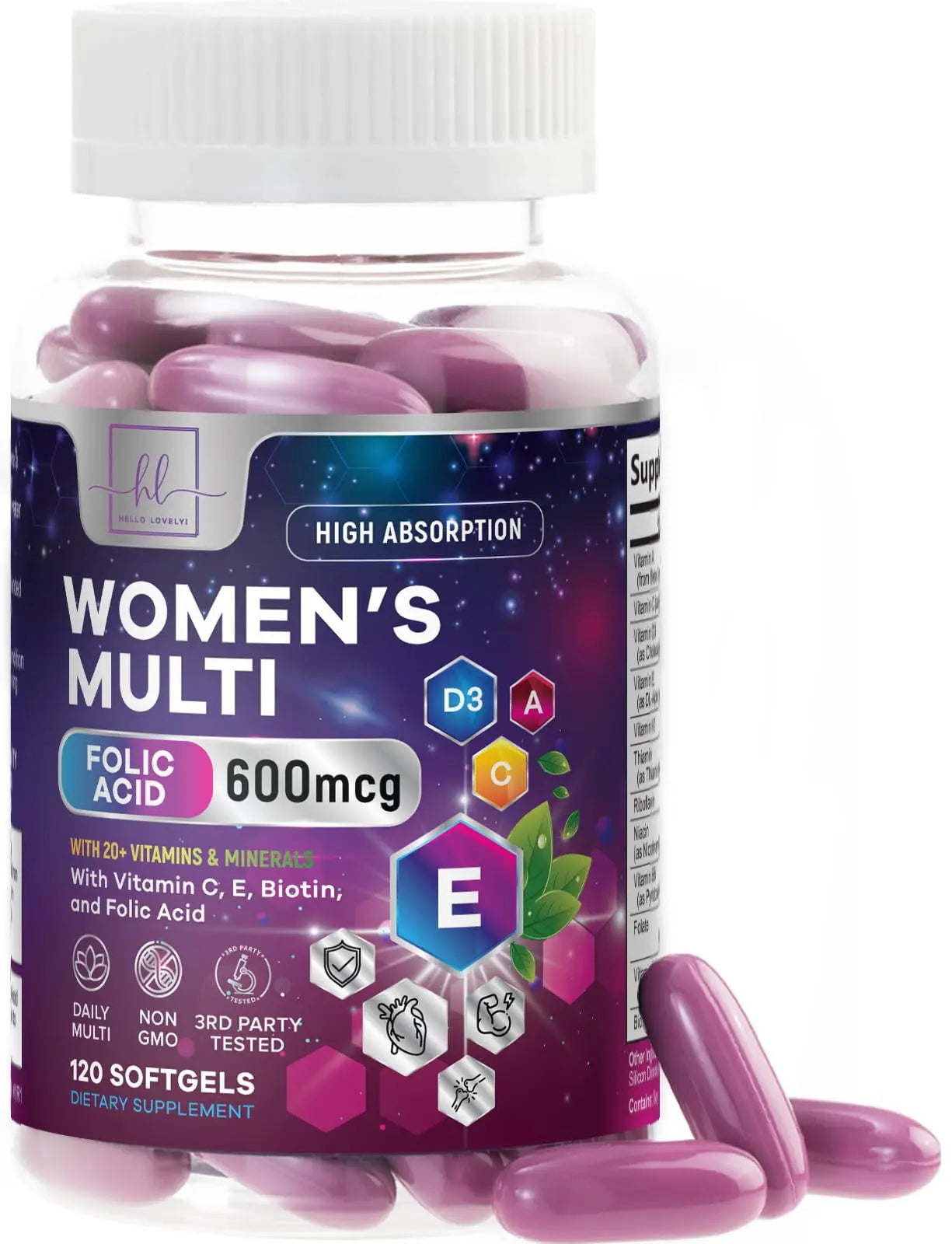 Multivitamin For Women - Complete Daily Woman's Multivitamins with Biotin, Calcium, Folic Acid, Iron, Zinc, Vitamin A, C, D, E & B Vitamins Hello Lovely! uk supplements