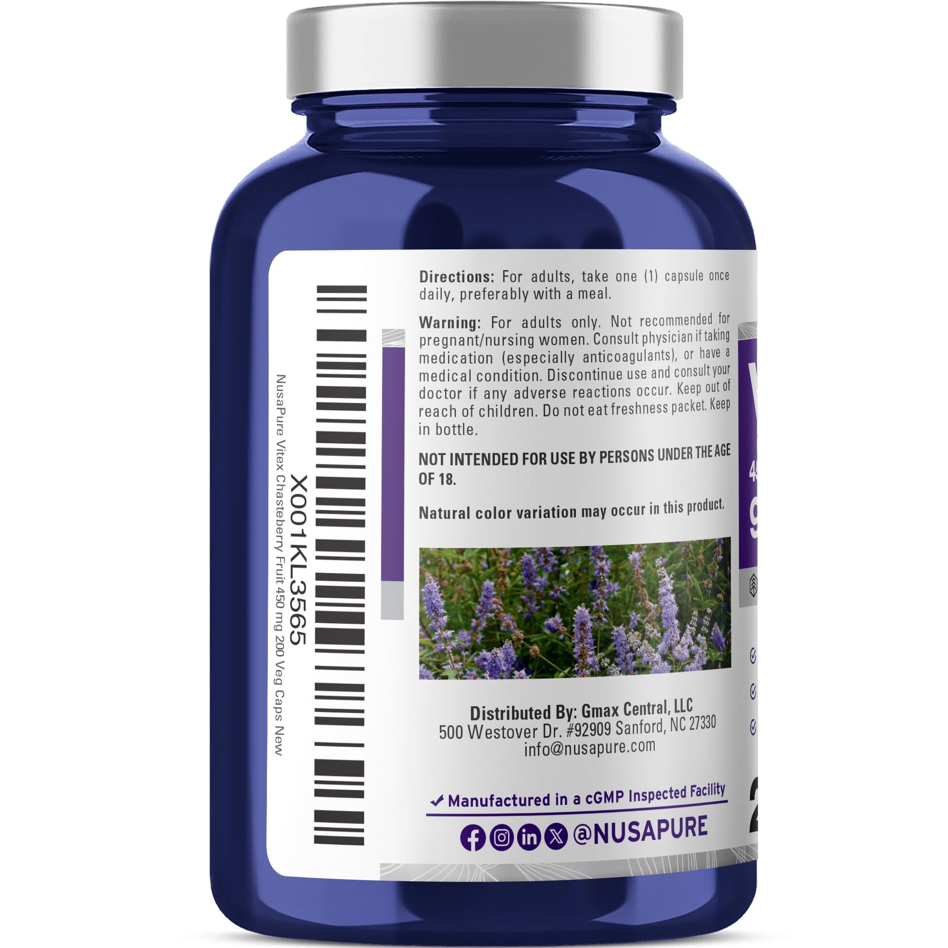 NusaPure Vitex Chasteberry Fruit 20:1 Extract, 450 mg Equivalent to 9,000 mg 200 Vegan Capsules - Non-GMO, Vegan Dietary Supplement NusaPure uk supplements