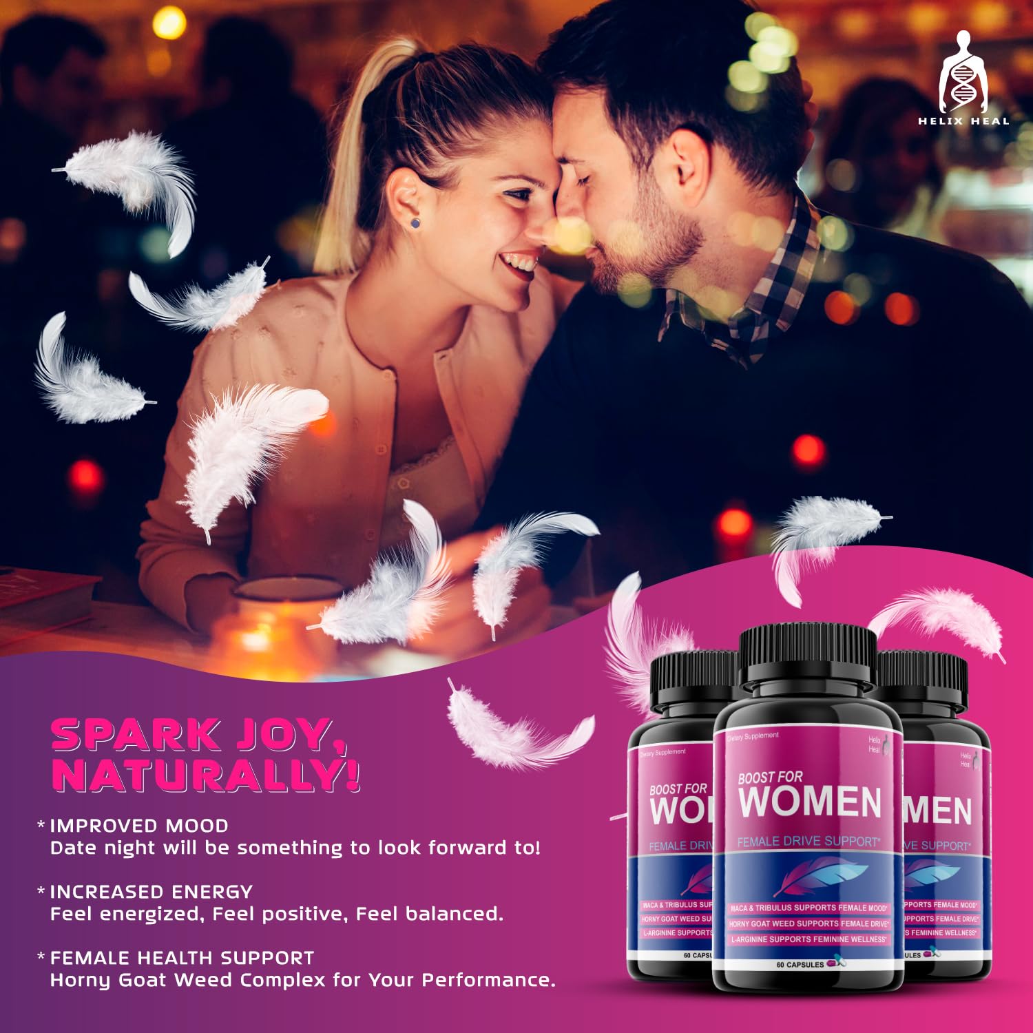 Helix Heal Libido Booster for Women Fast Acting with Horny Goat Weed - Female Desire Pills with Maca Root, Tribulus Terrestris, Ginseng and Hornygoatweed Women - Hormone Balance, Made in USA (60 ct) Helix Heal uk supplements