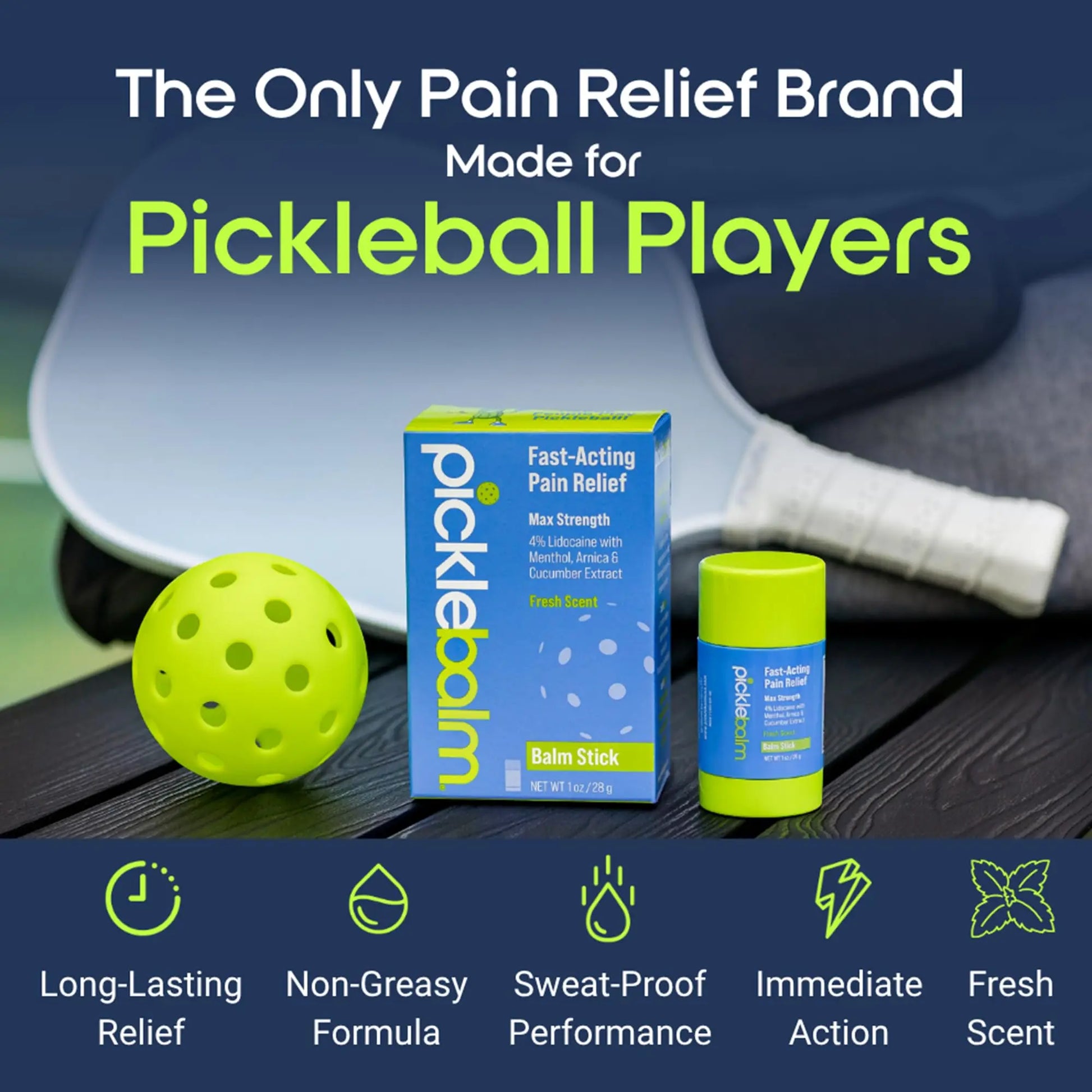 PickleBalm Pickleball In-Game Muscle Pain Relief Balm Stick with 4% Lidocaine, Arnica, Menthol, Cucumber Seed Extract for Shoulders, Knees, Wrists, and More, 1oz Stick PickleBalm uk supplements