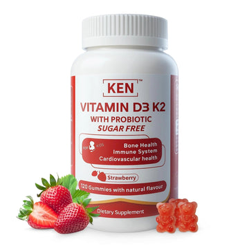 KEN Vitamin D3 K2 with Probiotic for Kids, Sugar-Free Gummies for Calcium Absorption, Bone Support, 5 Billion CFU Probiotics for Gut Balance and Immune Function KEN uk supplements