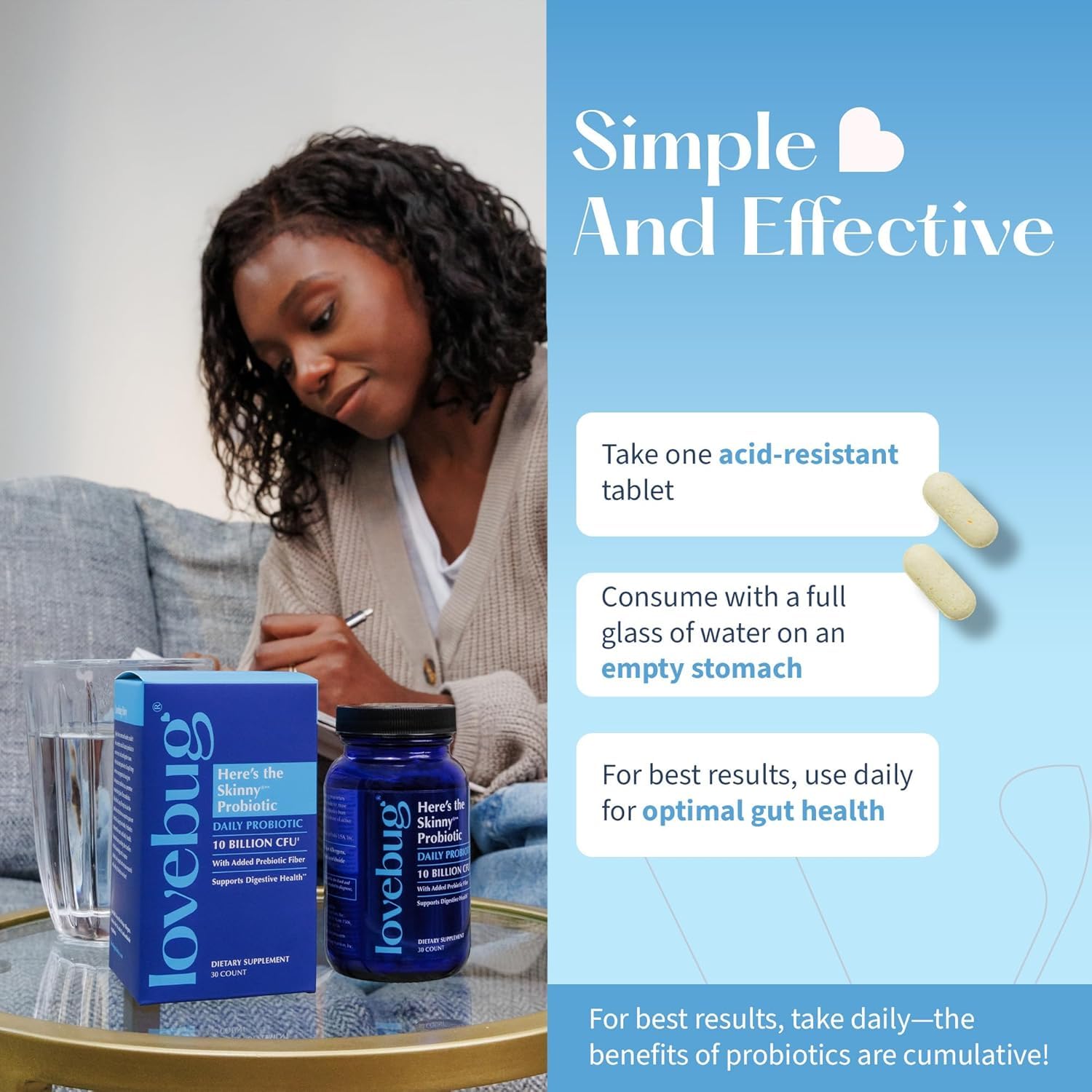 LOVEBUG Skinny Prebiotics and Probiotics for Women Digestive Health & Immune Support - 10 Billion CFU Probiotic Strains Gut Health, Gas, Constipation & Bloating, 60ct LOVEBUG uk supplements