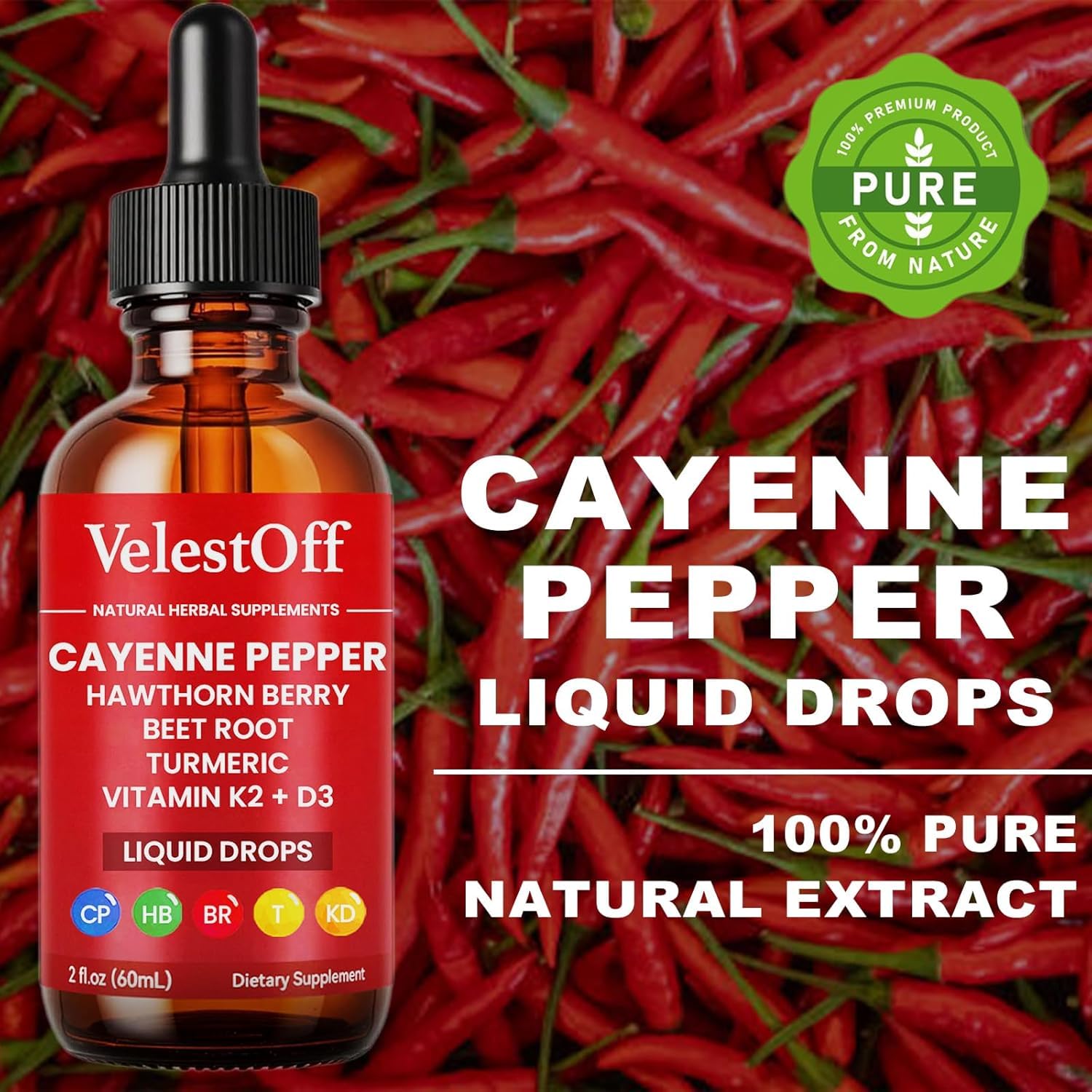 VelestOff Cayenne Pepper Drops - VelestOff Cayenne Circulation Blood Pressure Blend - Cayenne Pepper Hawthorn Beet Root Turmeric Vitamin K2 D3-2 OZ (2 PCS) Velestoff uk supplements