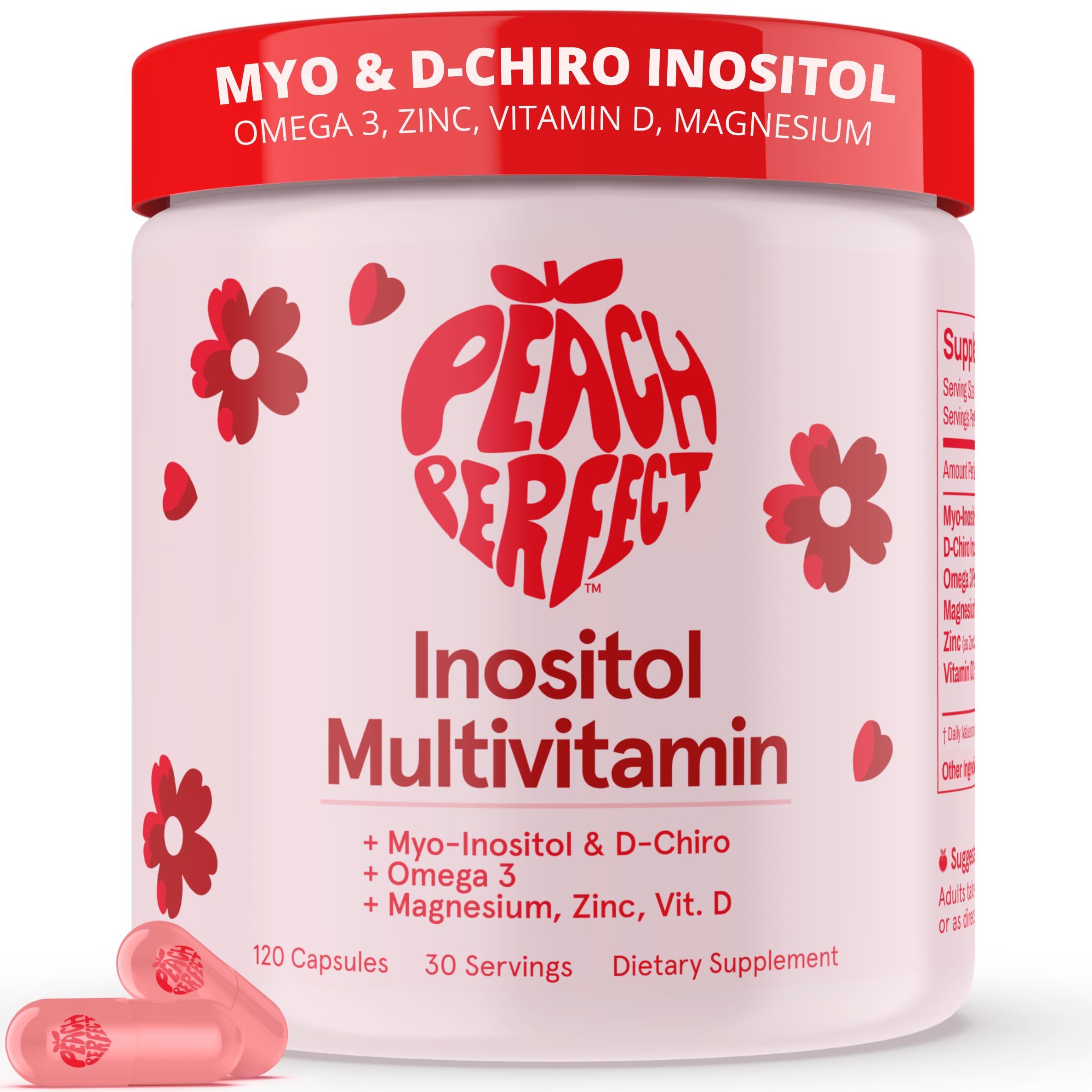 Peach Perfect Inositol Multivitamin – Myo-Inositol & D-Chiro 40:1 Blend, Omega-3, Vitamin D3, Magnesium, Zinc – Supports Women’s Health, Mood, Energy, Supplement – 30 SVG Peach Perfect uk supplements