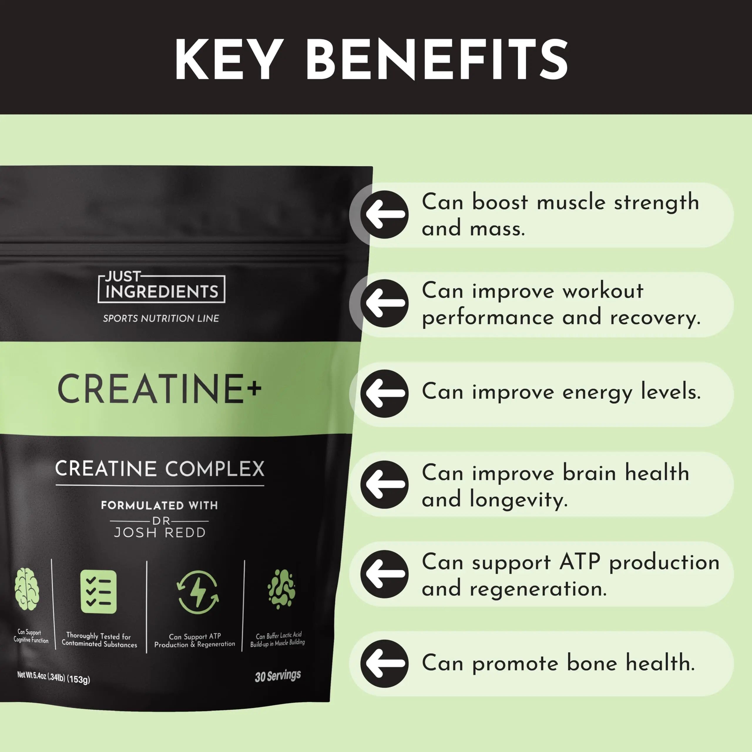 JUST INGREDIENTS Creatine Monohydrate Powder with Rejen Fulvic Mineral Complex - Supports Muscle Recovery, Energy, Strength, Cognitive Function - 30 Servings JUST INGREDIENTS uk supplements
