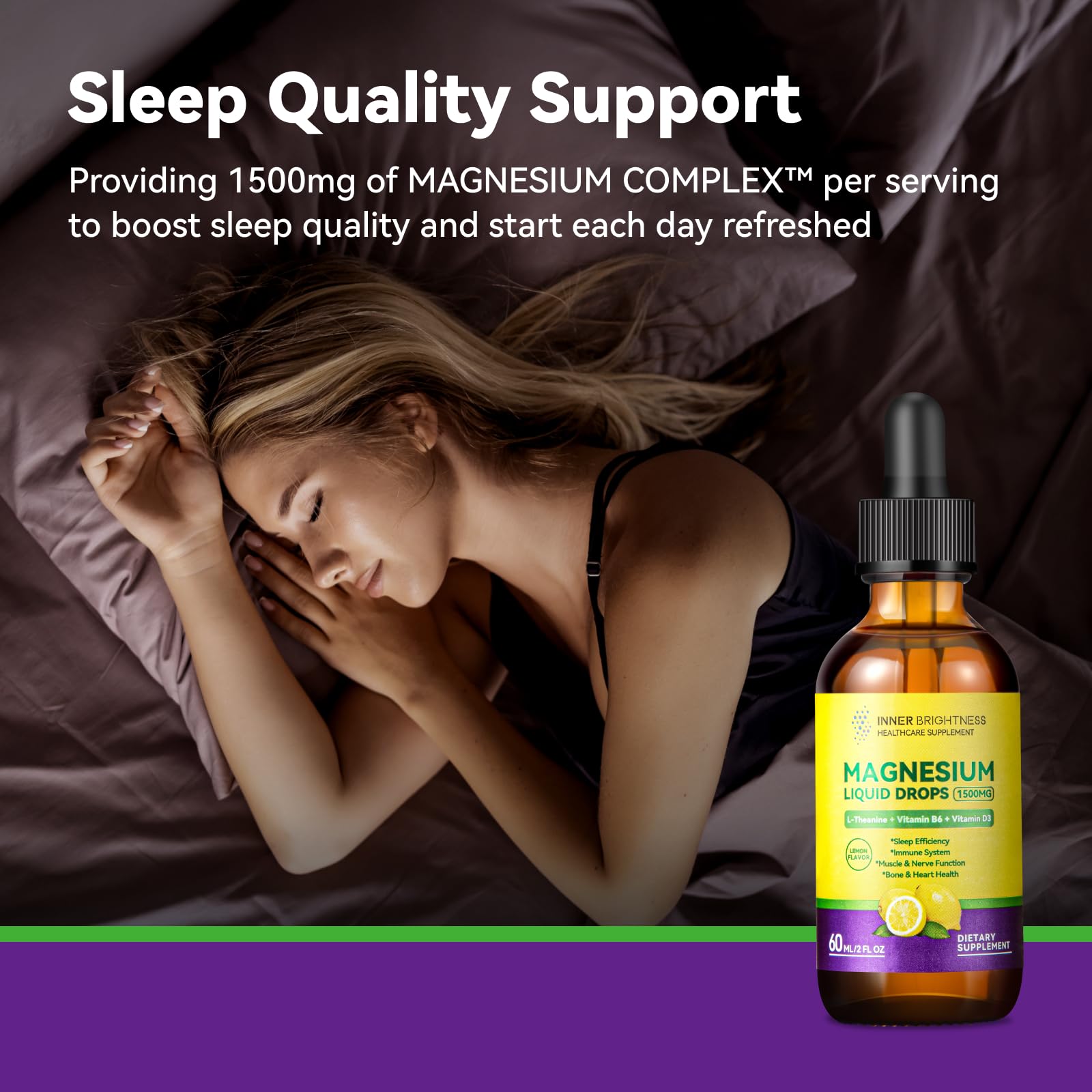 Magnesium Glycinate Liquid Drops 1500mg with Magnesium Citrate & Taurate, L-Theanine, Vitamin D3, B6 - Supports Calm, Sleep, Muscle Relaxation, Leg Cramps & Energy, Lemon Flavor, 60 mL Inner Brightness uk supplements