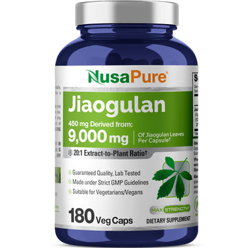 NusaPure Jiaogulan 20:1 Extract, 450 mg Equivalent to 9,000mg 180 Veggie Capsules (Vegetarian, Non-GMO, Vegan) Gynostemma Pentaphyllum NusaPure uk supplements