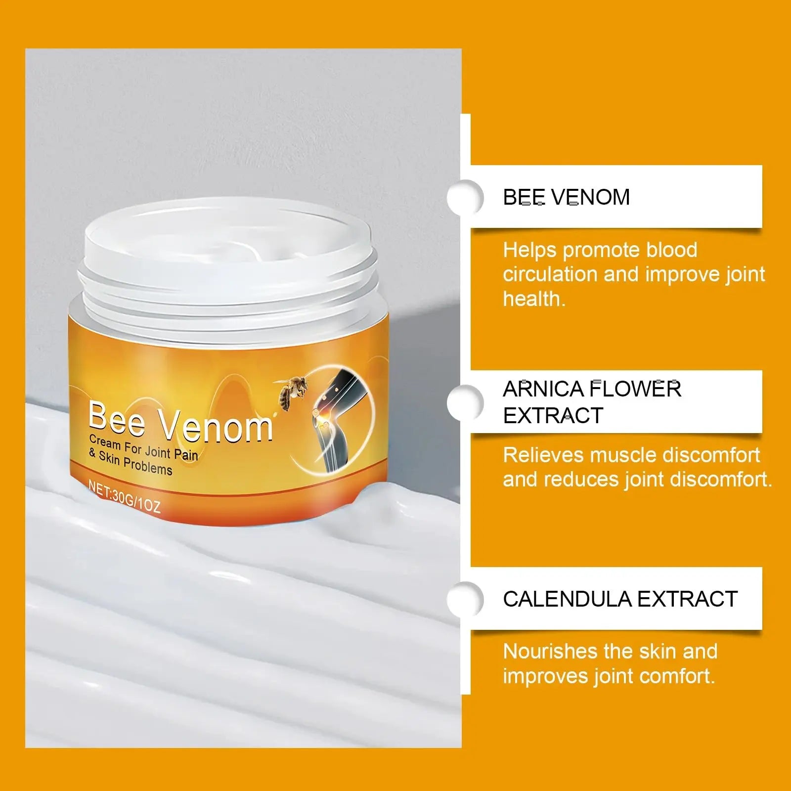 2 PCS Bee Venom Joint and Bone Cream, Bees Venoms Cream Relief Gel for Back, Knee, Hands, Neck, Feet Generic uk supplements