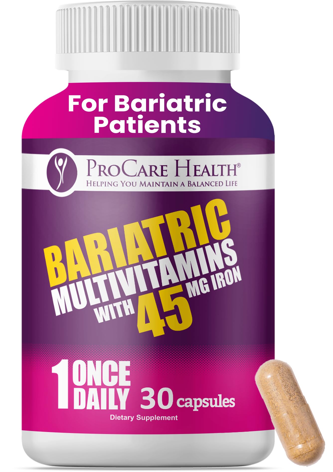 ProCare Health Bariatric Multivitamin with 45mg Iron (30 Easy to Swallow Capsules) - Once Daily Post-Op Support for Gastric Bypass ProCare Health uk supplements