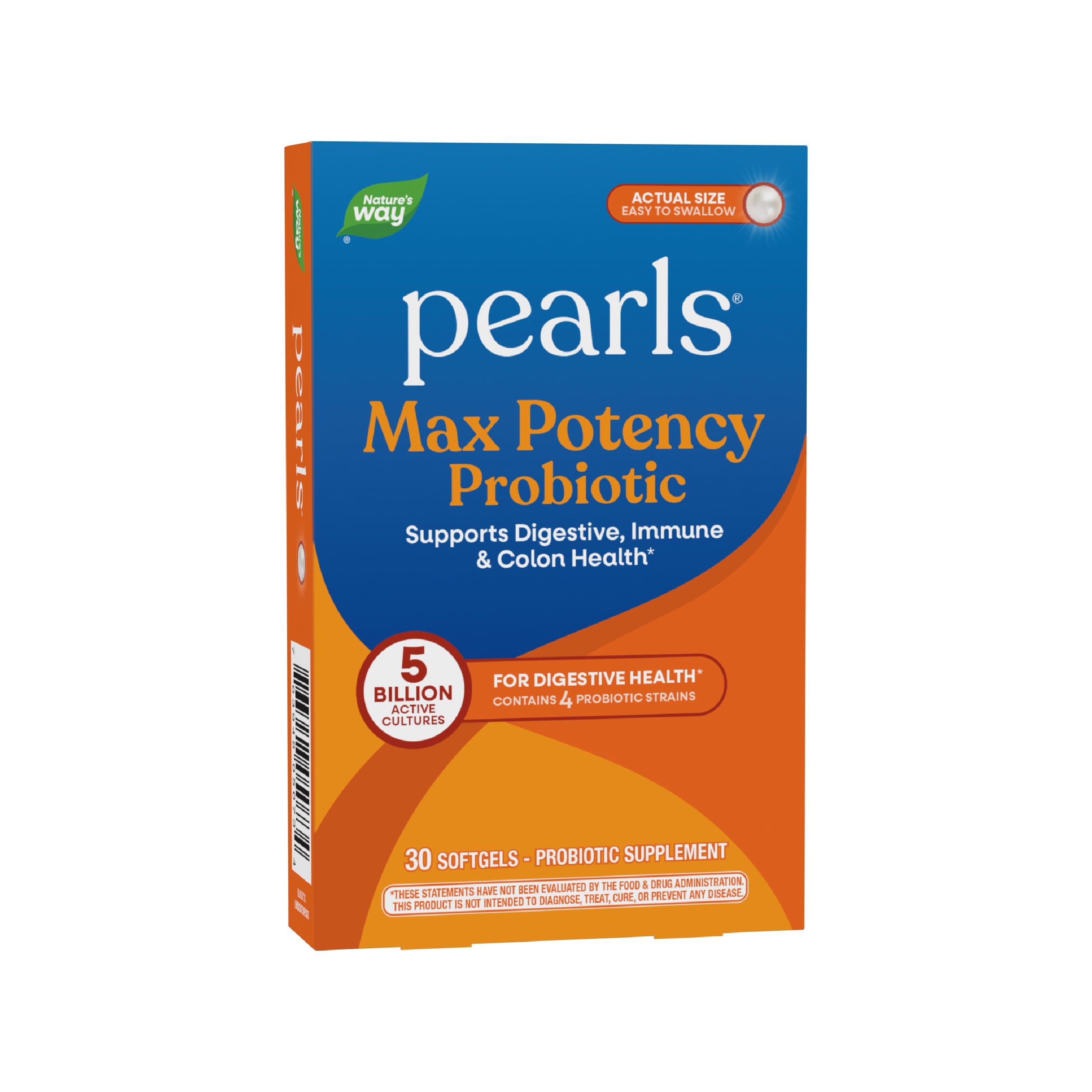 Nature's Way Pearls Max Potency Probiotic for Men and Women, Supports Digestive, Immune, Colon Health*, 5 Billion Live Cultures, No Refrigeration Required, 30 Softgels Nature's Way uk supplements