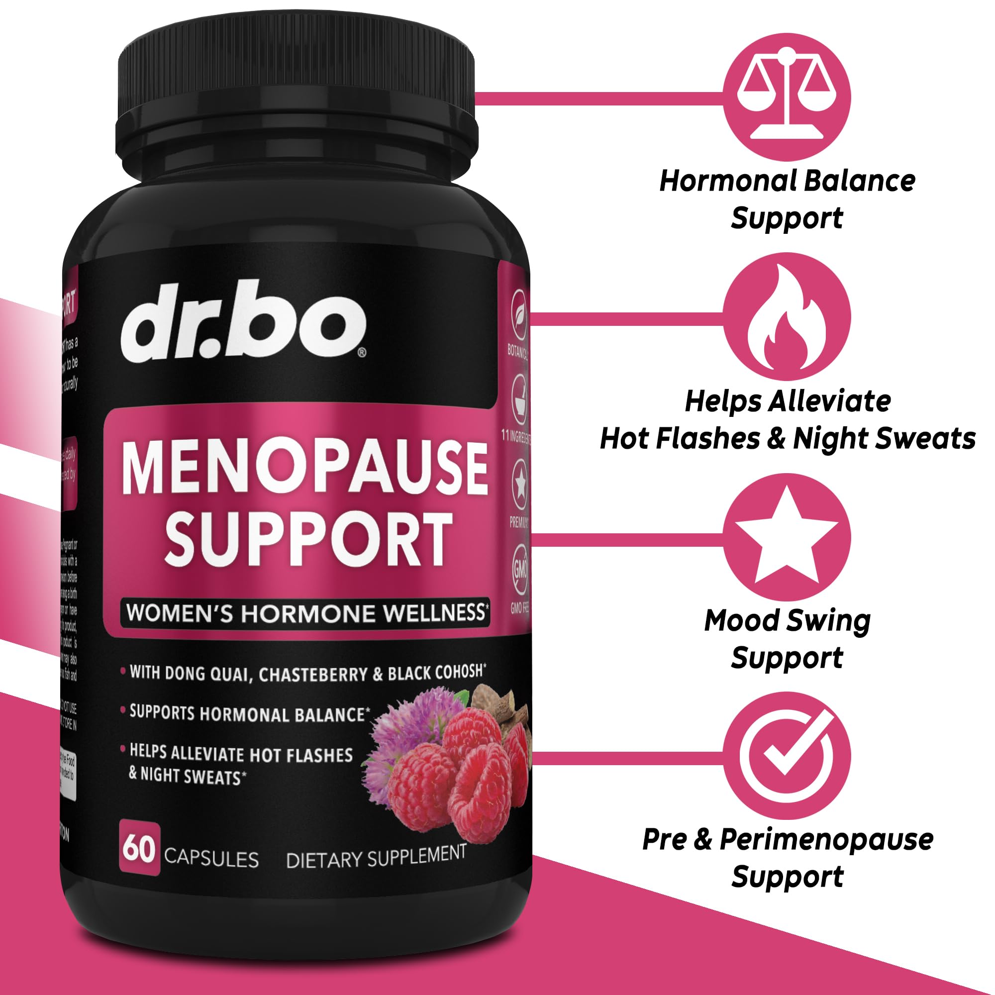 Menopause Supplements for Women Support Pills - Natural Menopause Relief for Hot Flashes, Night Sweats & Mood Swings with Dong Quai, Chasteberry & Black Cohosh - Hormone Balance for Women Supplement DR. BO uk supplements