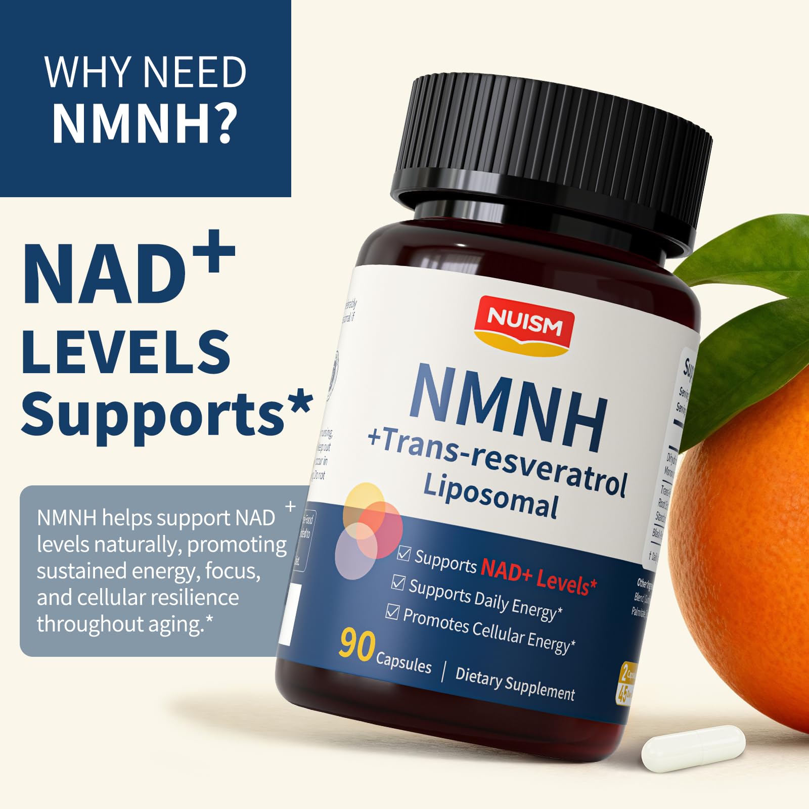 NUISM NMNH NAD+ Supplement, Liposomal 600mg NMN NAD+ and Resveratrol Complex for Cellular Energy, Healthy Aging & Metabolic Support, 90 Capsules NUISM uk supplements