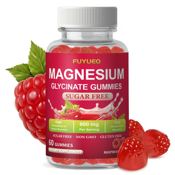 FUYUEO Magnesium Glycinate Gummies for Sleep & Relaxation, Sugar Free High Absorption Magnesium Supplement for Men & Women, Gentle on Stomach, Chewable, Raspberry, 60 Count (Pack of 1) FUYUEO uk supplements