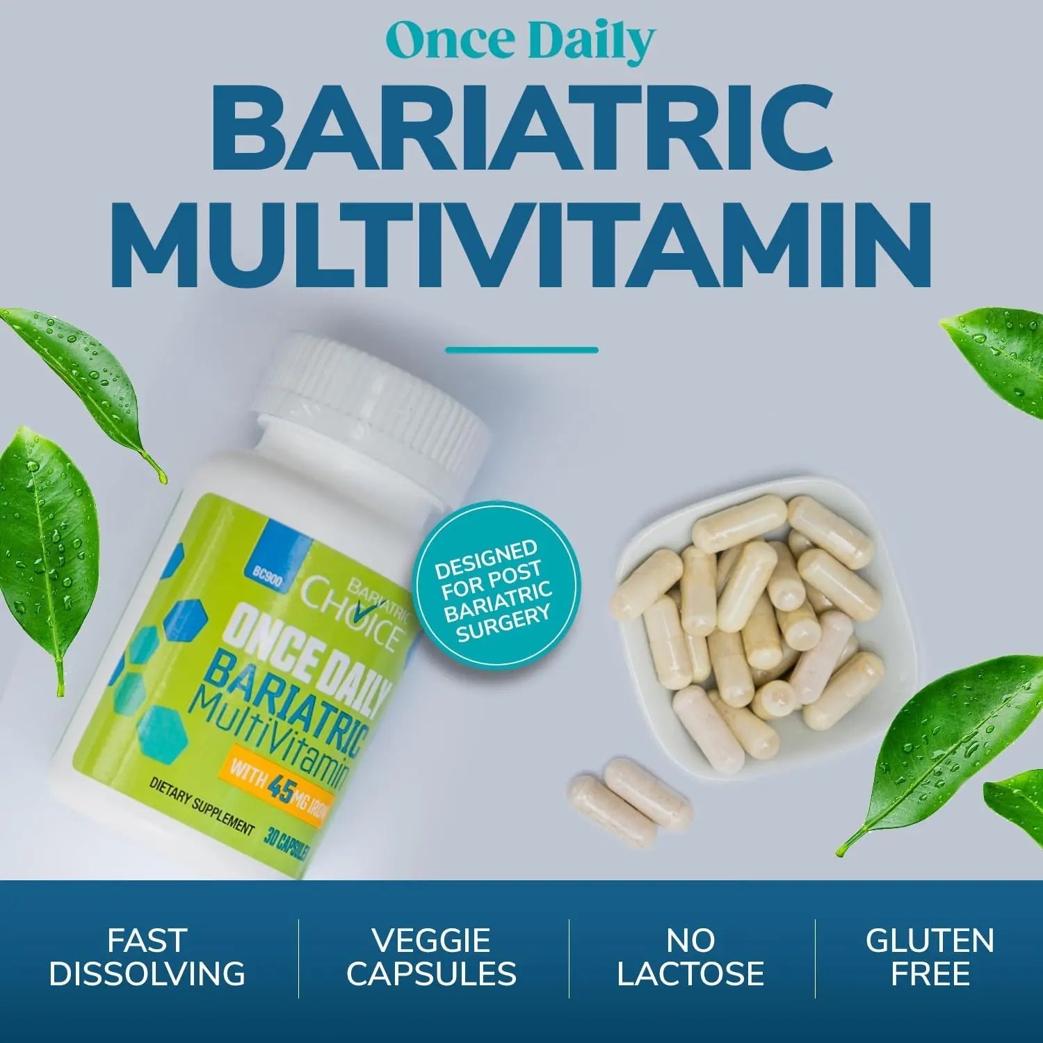 Bariatric Choice Multivitamin & Calcium Bundle (1-Month Supply) | 45mg Iron Multivitamin + 500mg Calcium Citrate with D3 & Probiotics | Bariatric Choice uk supplements