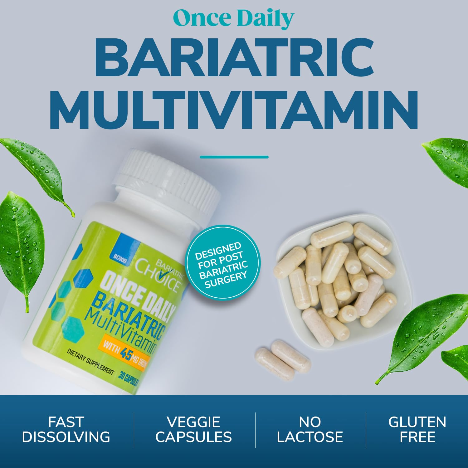 Bariatric Choice Once-Daily Bariatric Multivitamin with 45 mg of Iron | Easy to Swallow Capsule | Vitamin for Bariatric Surgery Patients | Bariatric Choice uk supplements
