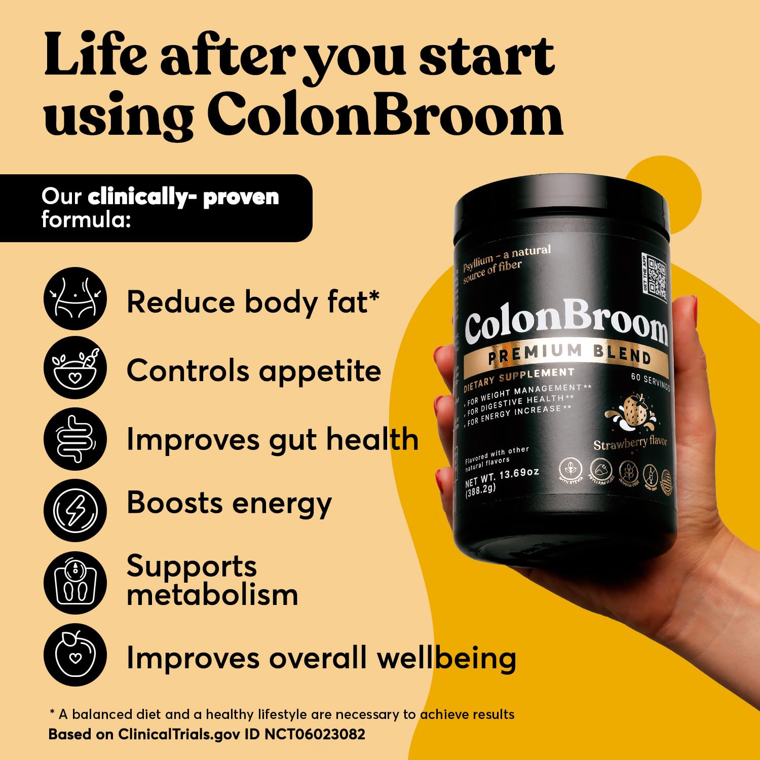 ColonBroom Premium Psyllium Husk Powder (Strawberry) - Colon Cleanse for Bloating ColonBroom uk supplements