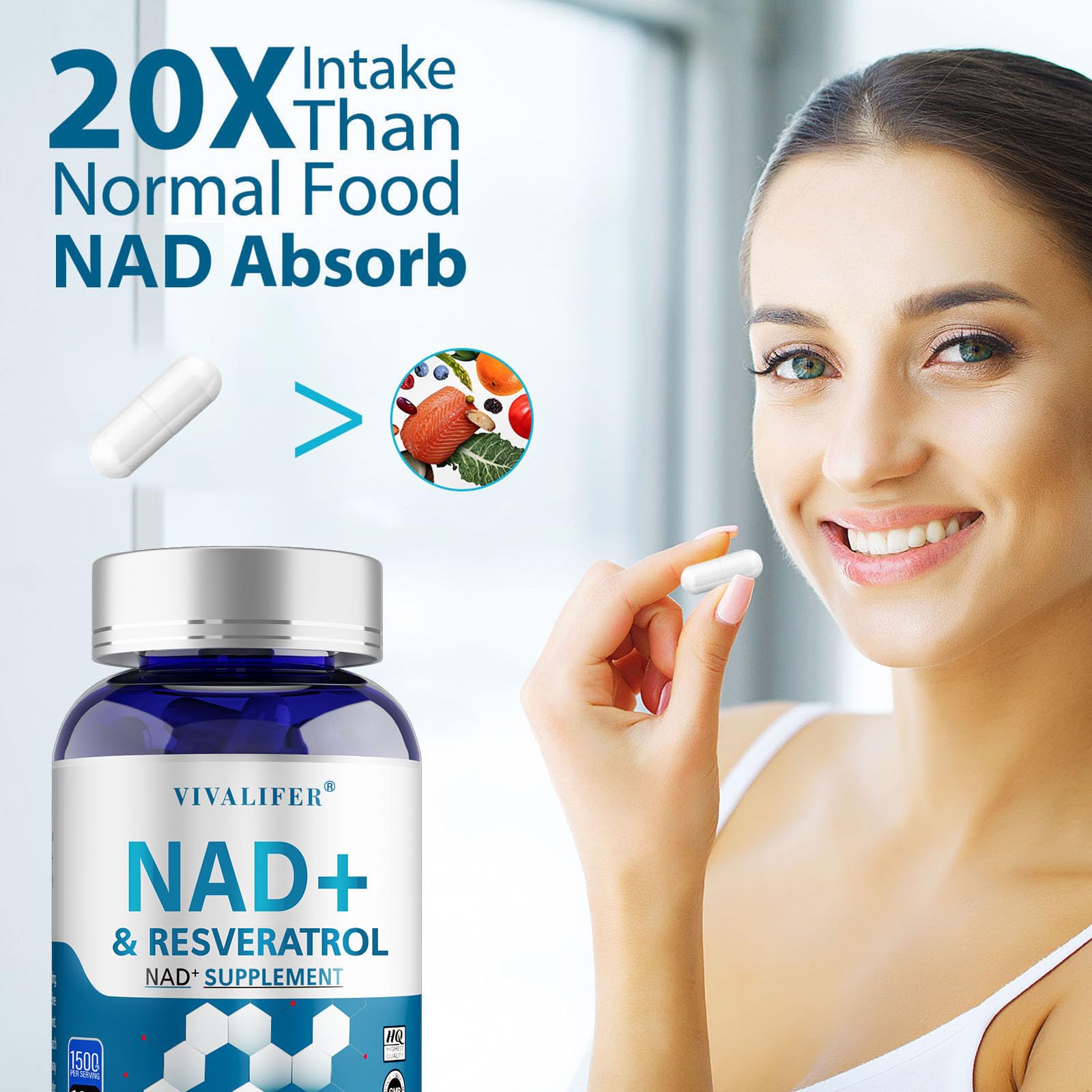 DQQI NMN Supplement Alternative 1500 mg - 120 Capsules (40 Day Supply) High Purity NAD+ & Resveratrol for Anti-Aging, Antioxidant Support, Energy & Focus Boost DQQI uk supplements