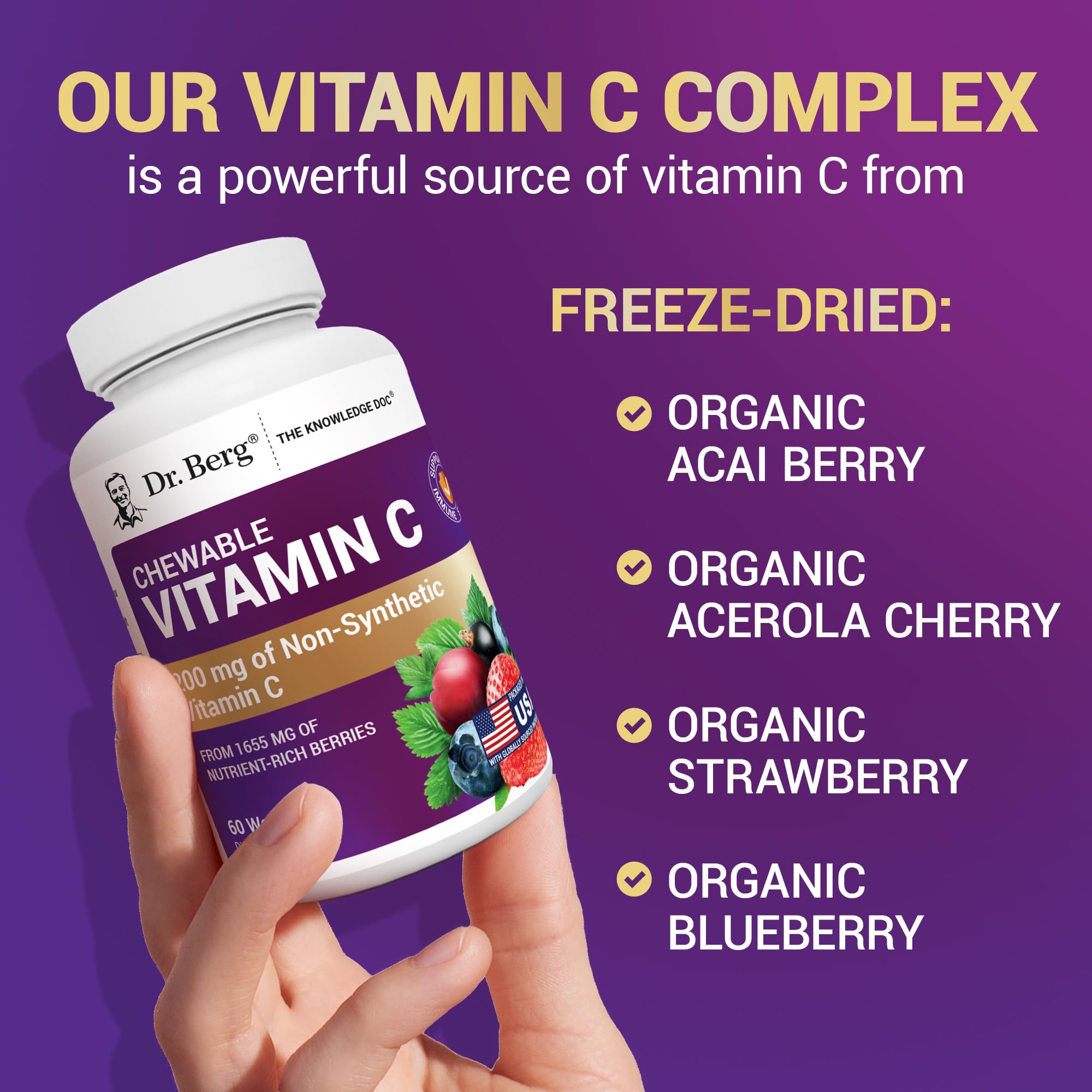 Dr. Berg Chewable Vitamin C Complex - Made with Organic, Non-GMO Berries - 60 Delicious Wafers Dr. Berg Nutritionals uk supplements