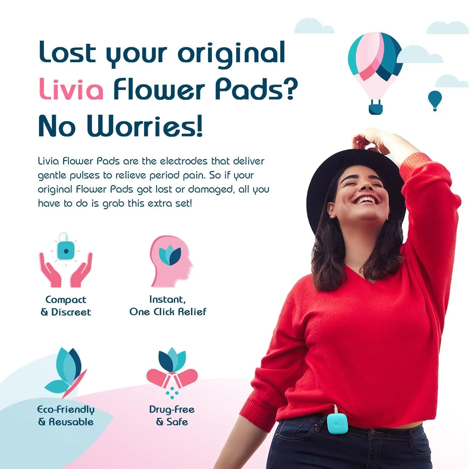 Livia Flower Pads | Electrodes Menstrual Pain Relief Device | Compact, Lightweight, Discreet | Skin-Friendly & Easy to Apply | 1 Set of Electrodes Livia uk supplements
