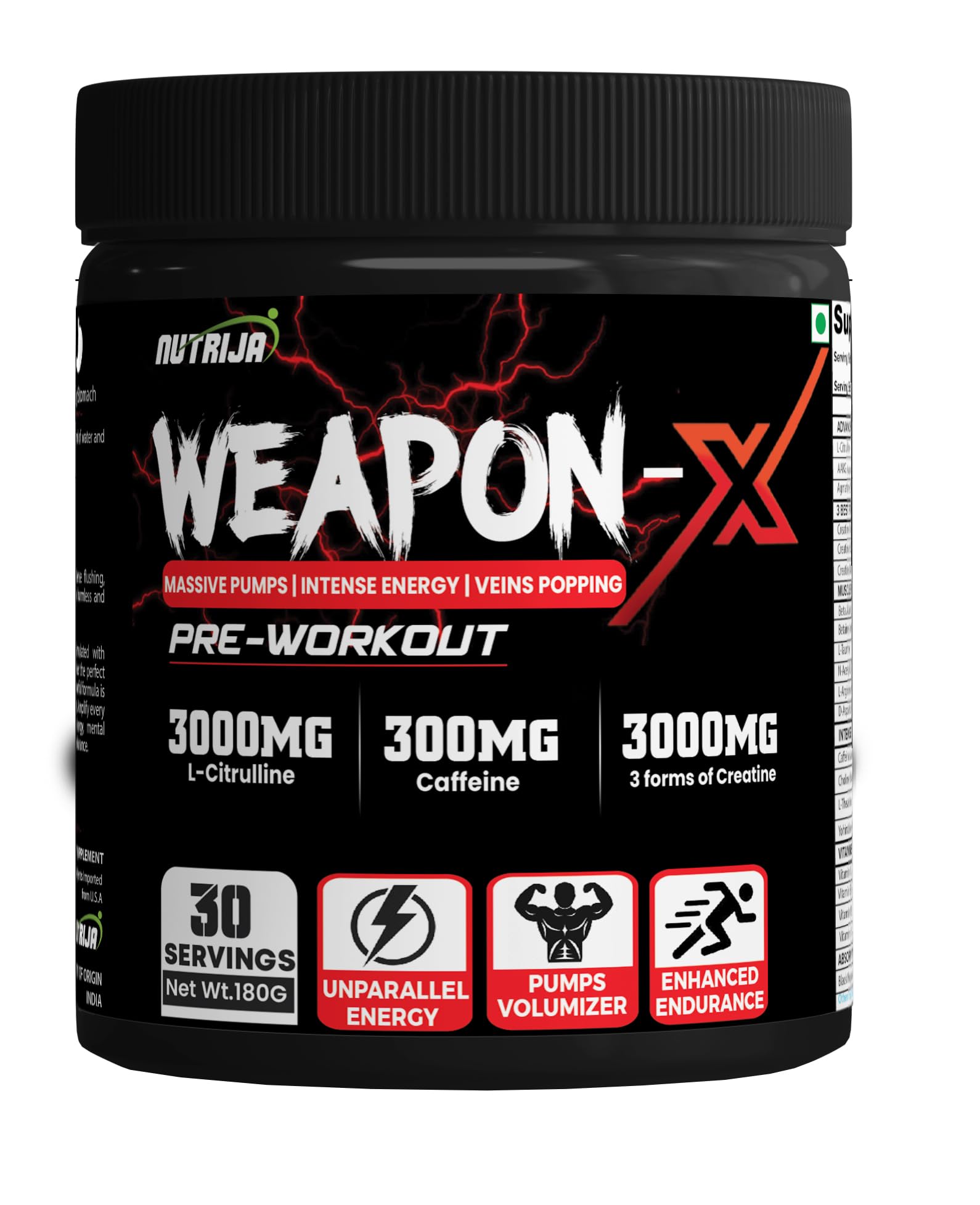 NutriJa Weapon-X Pre-Workout Powder with 21 Active Ingredients - 3 Best Forms of Creatine NutriJa uk supplements