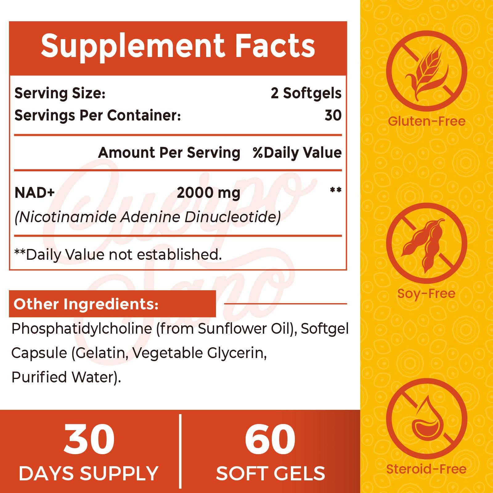 Cuerpo Sano 2000 MG NAD Supplement, Liposomal NAD+ with High Absorption, More Efficient Than Nicotinamide Riboside, Pure & Plus Boosting Supplement, Aging Defense, Metabolism & Cellular, 60 softgels Cuerpo Sano uk supplements