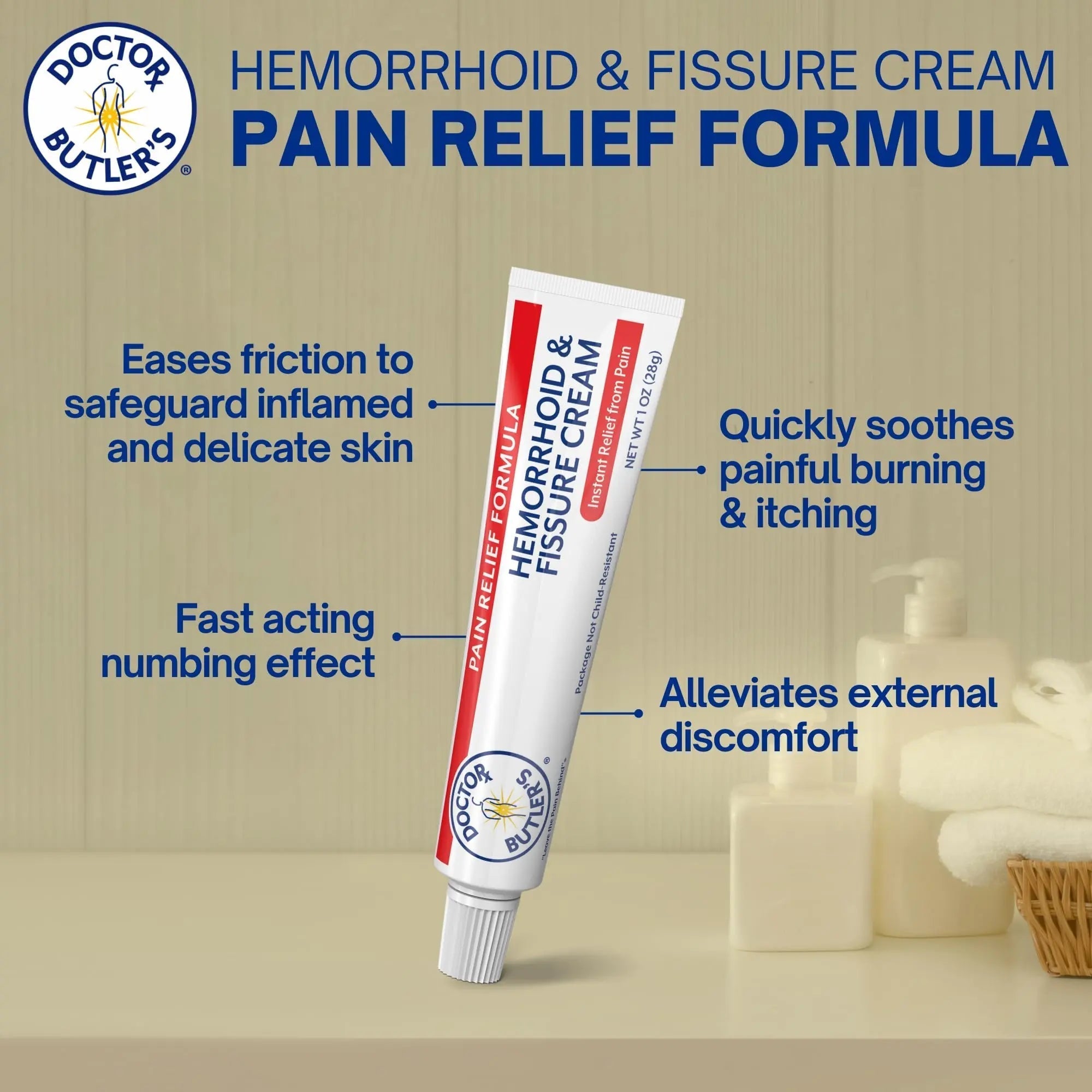 Doctor Butler's Hemorrhoid & Fissure Cream – Instant Pain Relief Hemorrhoid Treatment with Lidocaine, Fast Acting Hemorrhoid Cream for Relief from External Itching and Burning (1 oz.) Doctor Butler's uk supplements