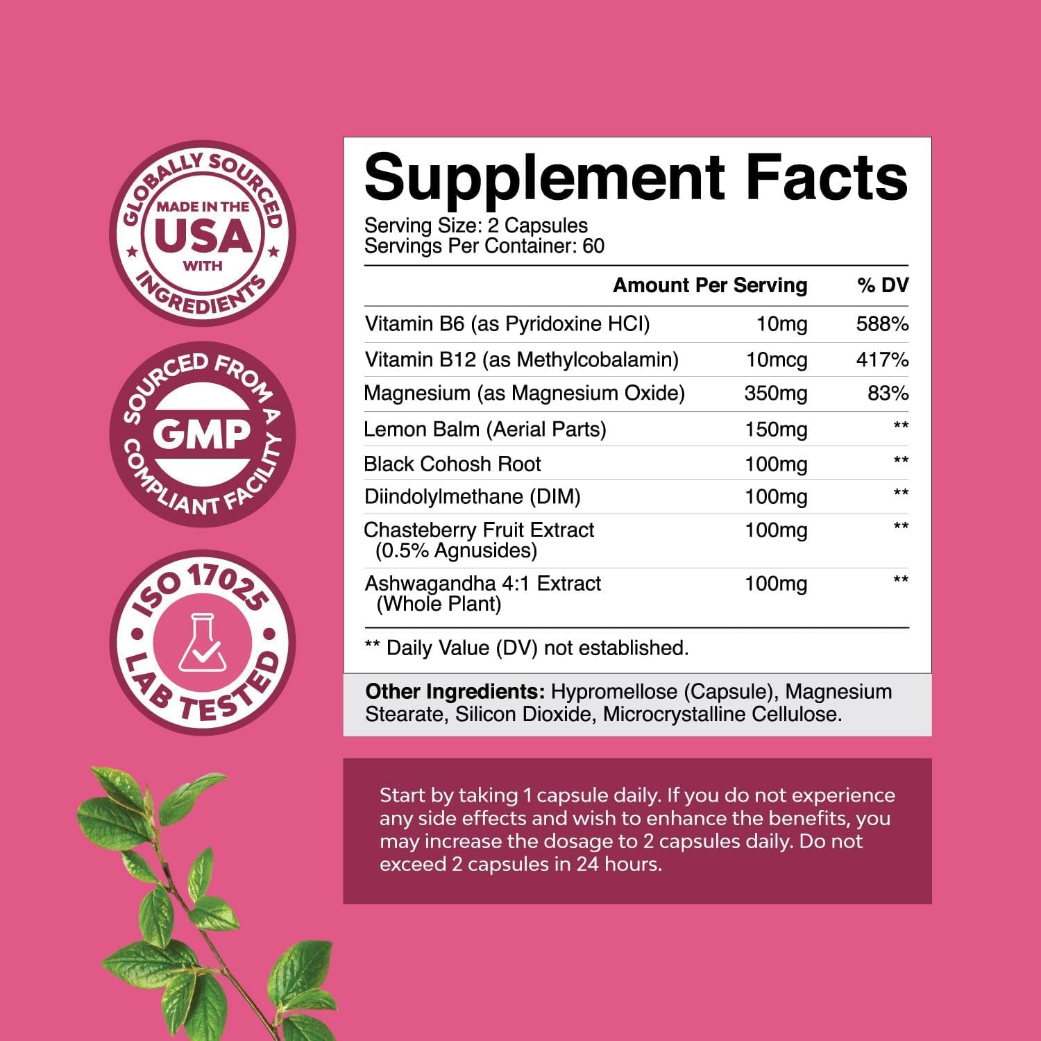 PMS Support Supplement for Women – Hormone Balance for Women & Menstrual Discomfort with DIM, Chasteberry, Black Cohosh & Ashwagandha - for Period Cramps Ease, Menopause Bloating, Mood Swing – 120 Ct Natures Craft uk supplements