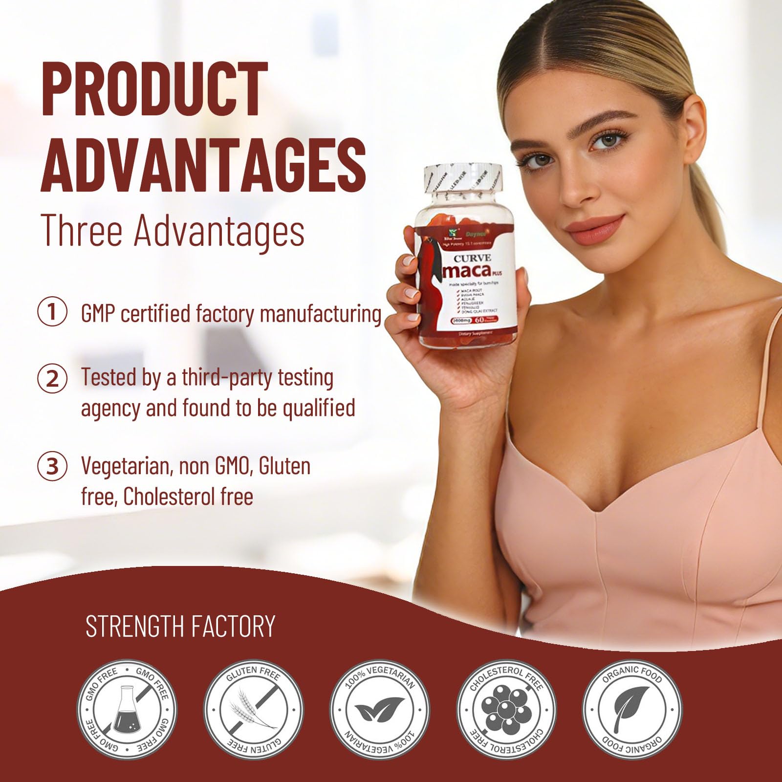 Wins Town Maca Plus Gummies 3000mg, Glute Boost Vitamins for Women, Supports Curves, Energy & Skin Health, Strawberry Flavor, Vegan, 60 Count Wins Town uk supplements