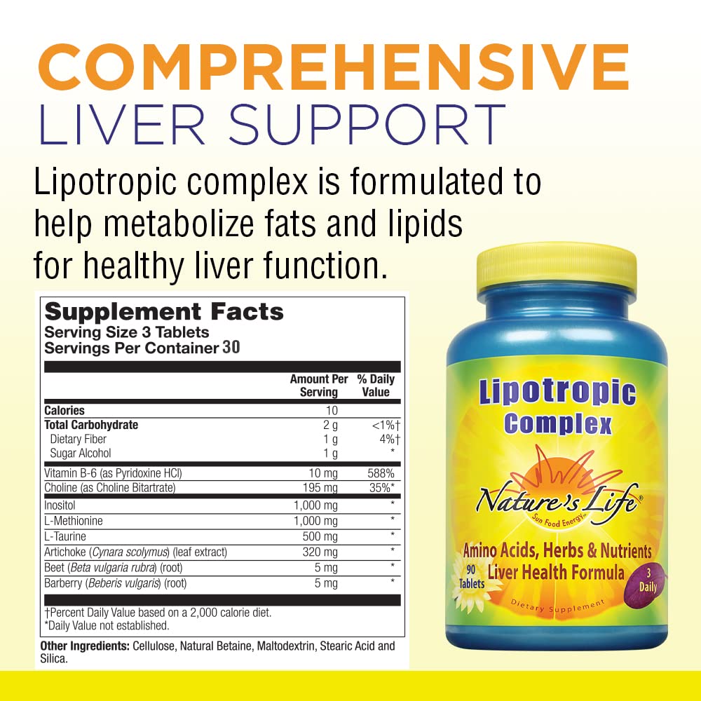Nature's Life Lipotropic Complex | Comprehensive Support for Healthy Liver Function | with Choline & Inositol | Non-GMO | 90 Vegetarian Tablets Nature's Life uk supplements
