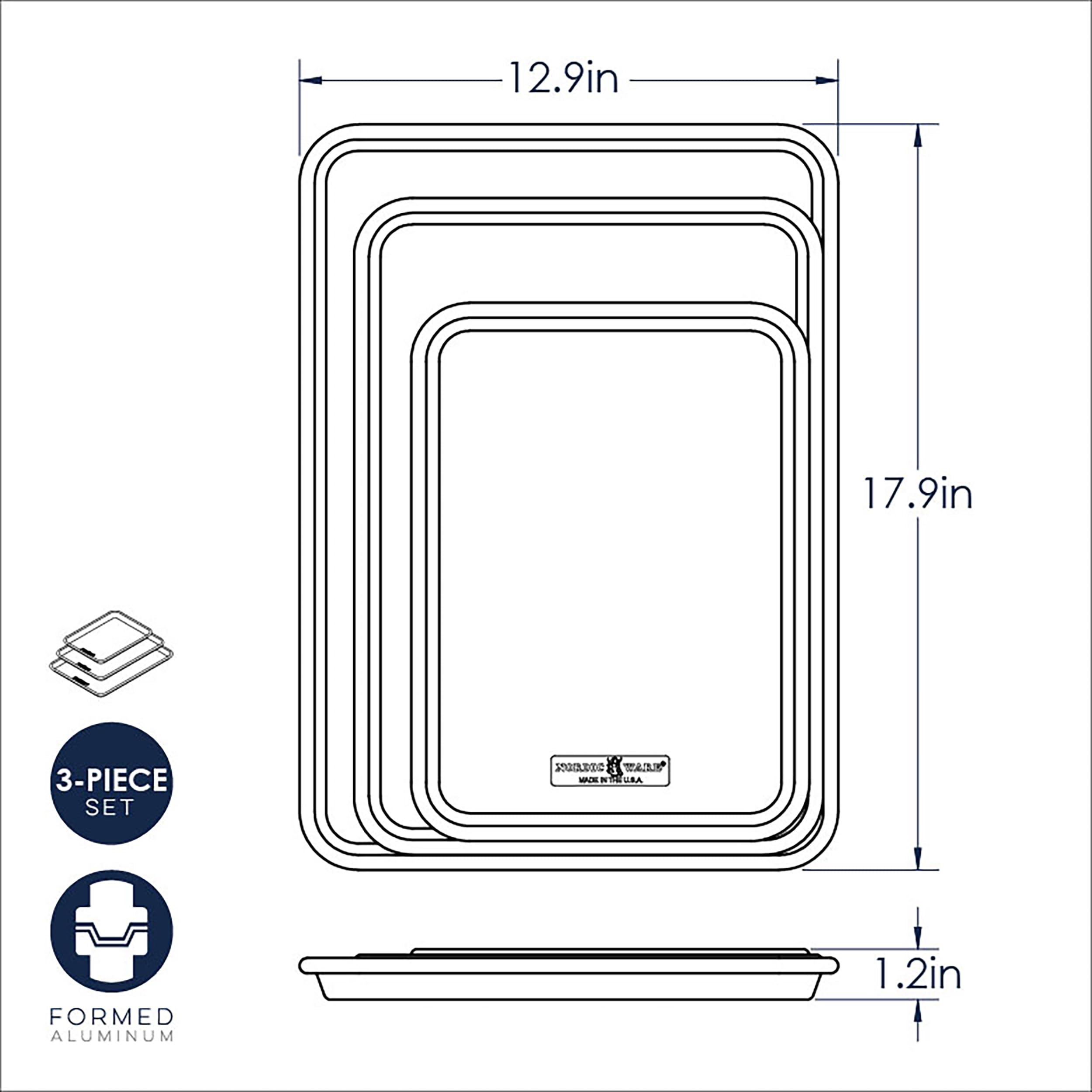 Nordic Ware Naturals 3 Piece Set - USA Made Aluminum Commercial Quality Sheet Pan for Baking or Roasting, Encapsulated Galvanized Steel Rim Prevents Warping; Half Sheet, Jelly Roll and Quarter Sheet Nordic Ware uk supplements