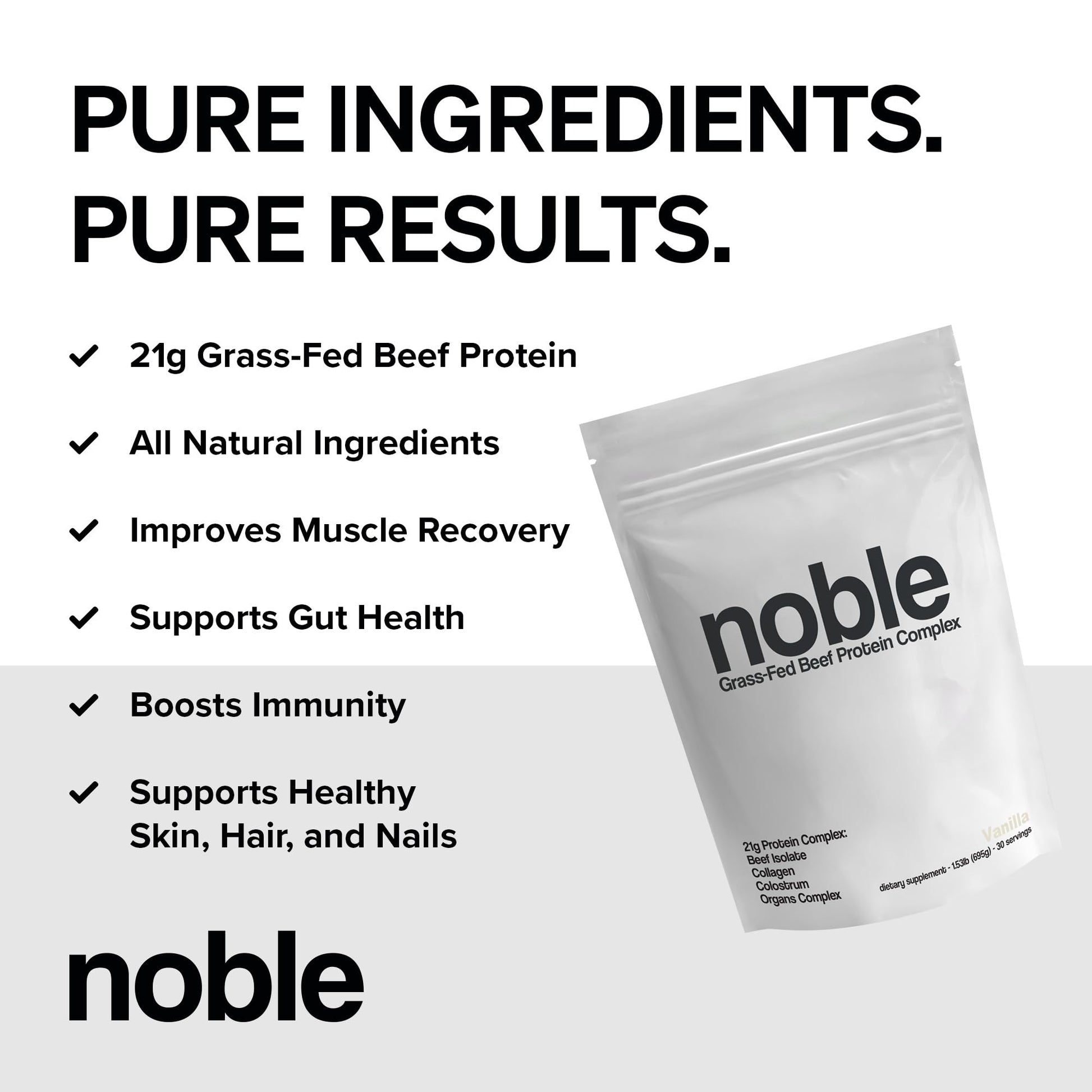 Noble Grass Fed Beef Protein Powder | Beef Protein w/Collagen, Colostrum, Organ Blend | Carnivore, Keto Friendly | Whey, Gluten Free | Muscle, Gut Health, Skin, Joint Support | 30 Servings, Vanilla Noble Origins uk supplements