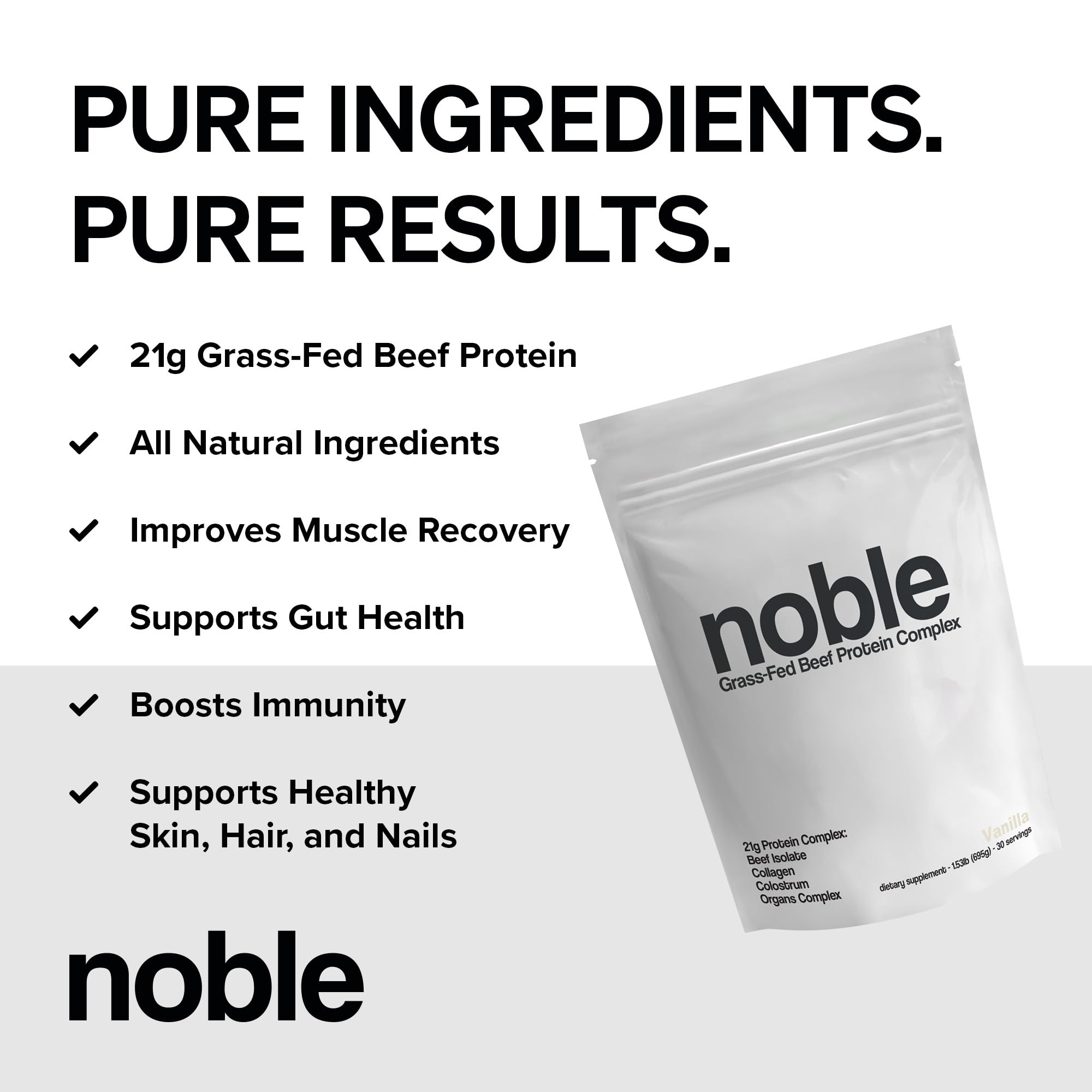 Noble Grass Fed Beef Protein Powder | Beef Protein w/Collagen, Colostrum, Organ Blend | Carnivore, Keto Friendly | Whey, Gluten Free | Muscle, Gut Health, Skin, Joint Support | 30 Servings, Vanilla Noble Origins uk supplements