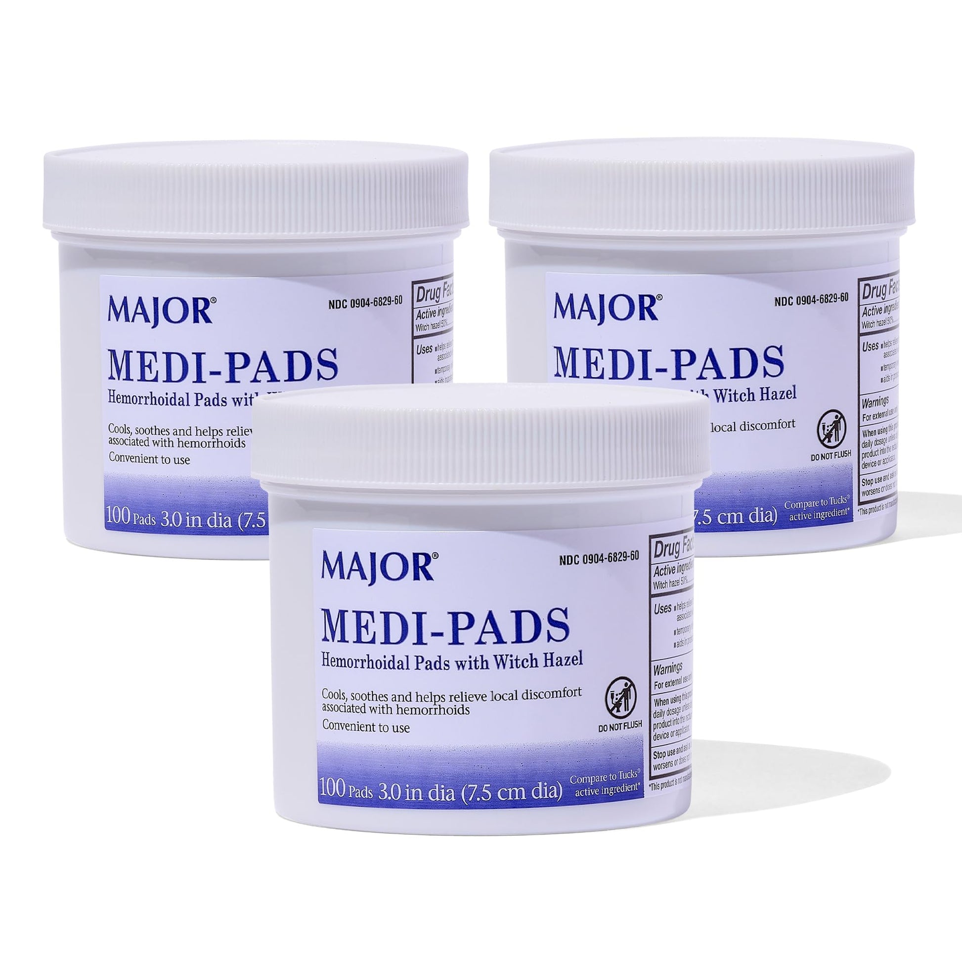 MAJOR Medi-Pads - Hemorrhoidal Hygienic Cleansing Witch Hazel Pads - Cooling Relief with Aloe - 100 Count Jar (3 Pack) MAJOR uk supplements