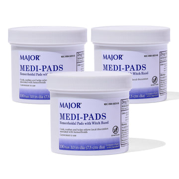 MAJOR Medi-Pads - Hemorrhoidal Hygienic Cleansing Witch Hazel Pads - Cooling Relief with Aloe - 100 Count Jar (3 Pack) MAJOR uk supplements