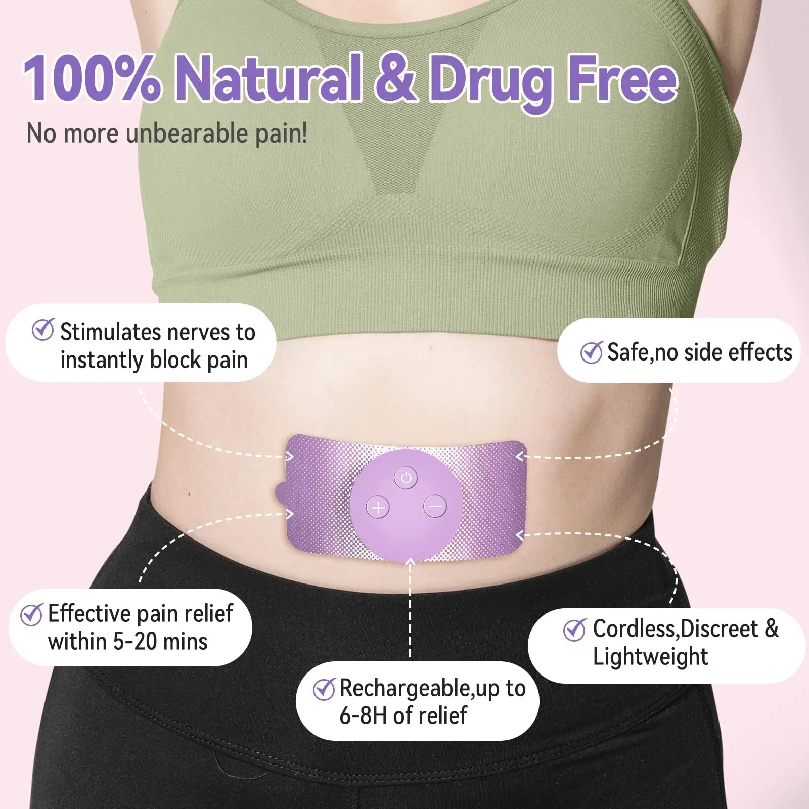 JUSTWILL Wireless Portable Period Cramps Pain Relief Simulator with 3 Modes 30 Intensity Rechargeable TENS Unit for Menstrual Cramp Relief Home Medical Device,Gift for Women Wife Girlfriend Girl JUSTWILL uk supplements