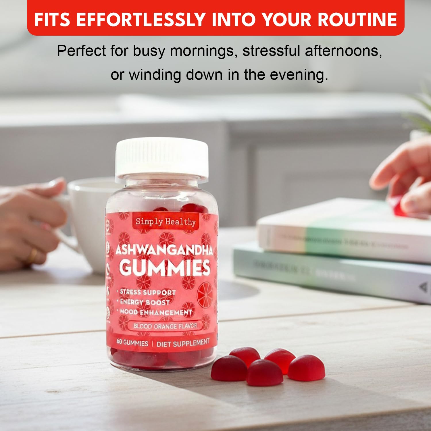 Simply Healthy Premium Ashwagandha Gummies, Stress Support with Blood Orange Flavor, Vegan, Easy to Chew, Daily Aid, Energy Booster, Mood Enhancer, for Both Men and Women, 60 Gummies Simply Healthy uk supplements