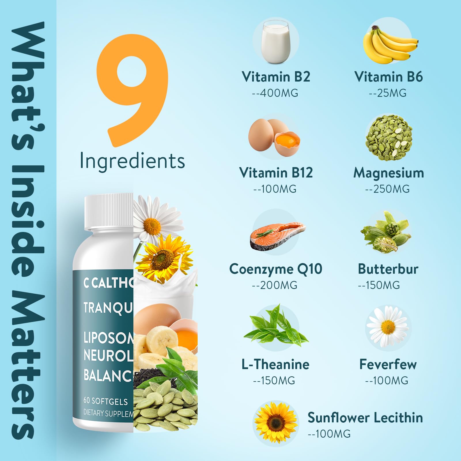 C Calthorvitana Migraine Relief Supplement – Liposomal Riboflavin, Vitamin B2 B6 & B12, Magnesium, CoQ10, L-Theanine, PA-Free Butterbur & Feverfew – Natural Head & Nerve – 60 Softgels C Calthorvitana uk supplements