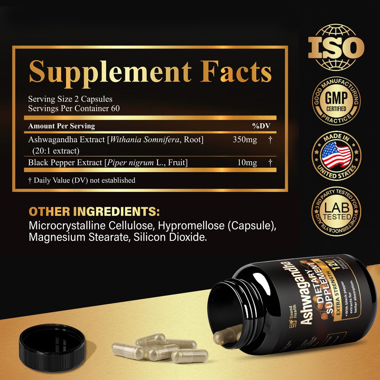 7000mg Ashwagandha Supplements Powder (20:1 Root Extract), 120 Organic Ashwagandha Capsules for Women & Men, Black Pepper & BioPerine for Absorption, Non GMO, Third-Party Tested, Gluten Free SoundHealth uk supplements