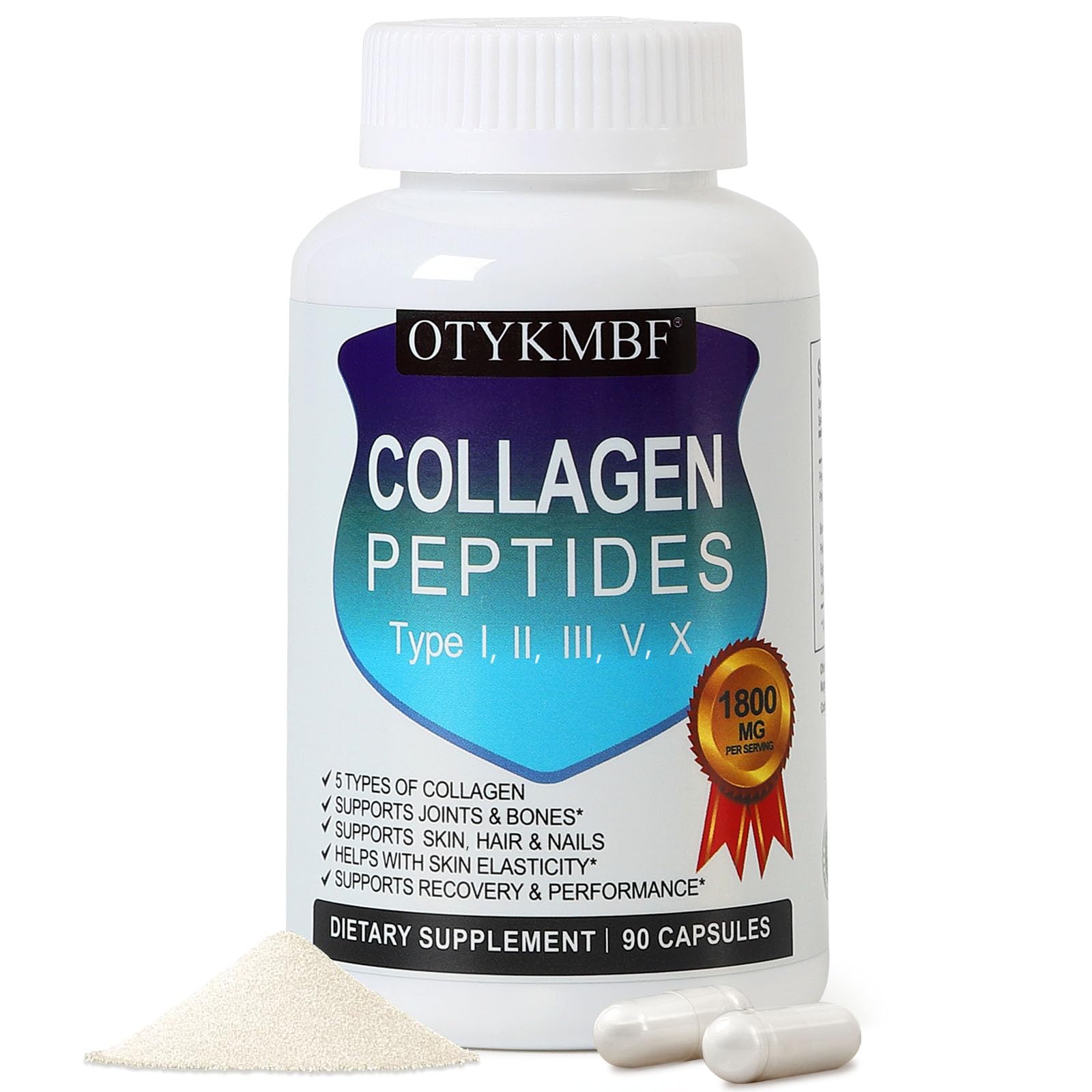 OTYKMBF Multi Collagen Peptides Pills 1800mg, Type I, II, III, V, X - Hydrolyzed Premium Collagen Complex Supports Skin, Joints, Hair & Nails, Hydrolyzed Protein for Women Men, 90 Capsules OTYKMBF uk supplements