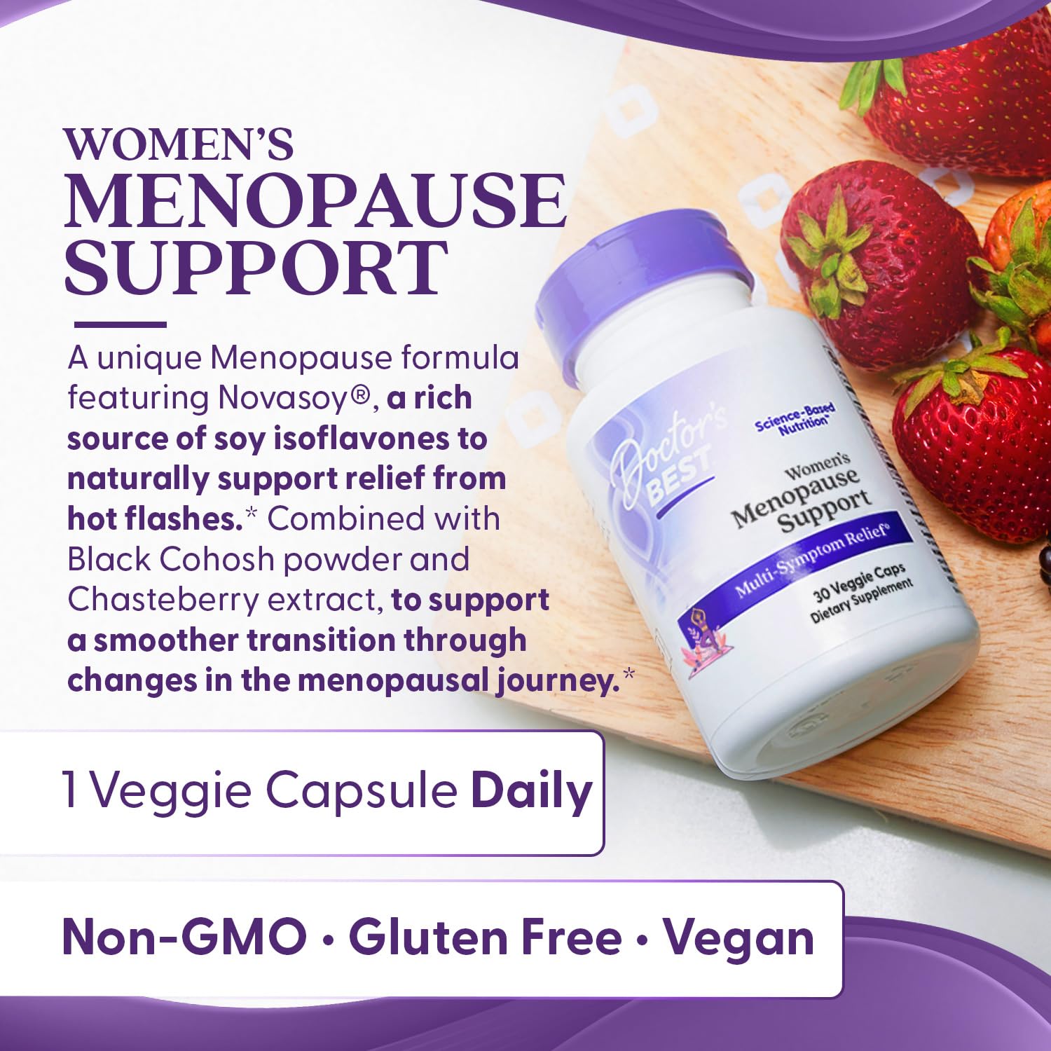 Doctors Best Womens Menopause Support (Soy Isoflavone, Black Cohosh, Chaste Tree), Multi-Symptom Relief, Non-GMO, Gluten Free, Vegan 30 Veggie Caps Doctor's BEST uk supplements