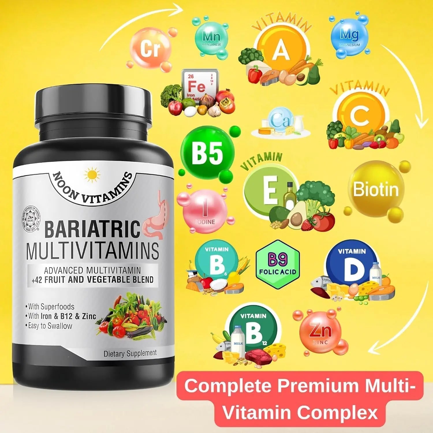 Bariatric Multivitamin with Iron for Women & Men - All-in-One 42 Superfood Blend for Energy & Immune Support - Post-Surgery Recovery NOON VITAMINS uk supplements