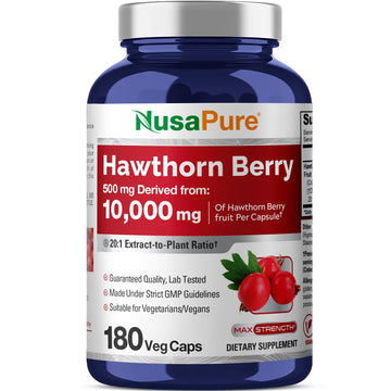 NusaPure Hawthorn Berry 20:1 Extract, 500 mg Equivalent to 10,000 mg 180 Veg Caps, Suitable for Vegetarians, Vegan, Non-GMO Dietary Supplement NusaPure uk supplements