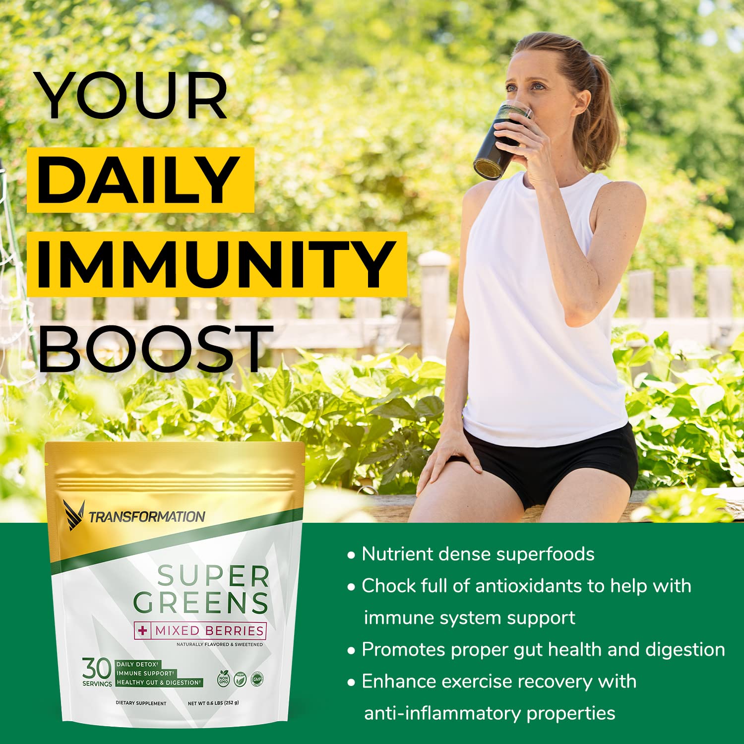 Transformation Super Greens Superfood Powder & Performance Insulated Shaker Bottle | Immune & Energy Support | Made with Natural Ingredients | Detoxifying & Alkalizing Minerals SPR BODY uk supplements
