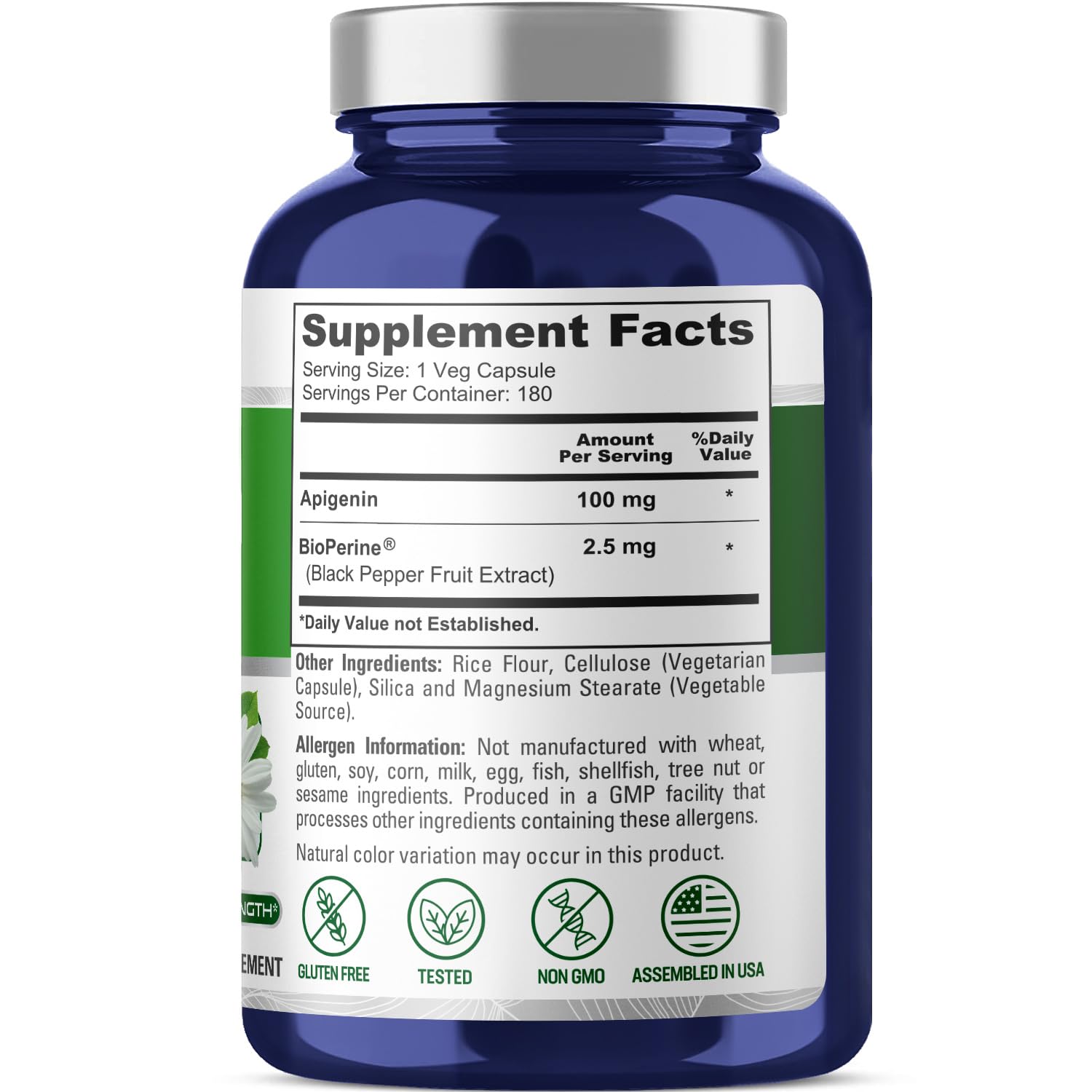 NusaPure Apigenin 100 mg per Capsule 180 Vcaps - Bioperine (Non-GMO, Gluten Free) NusaPure uk supplements