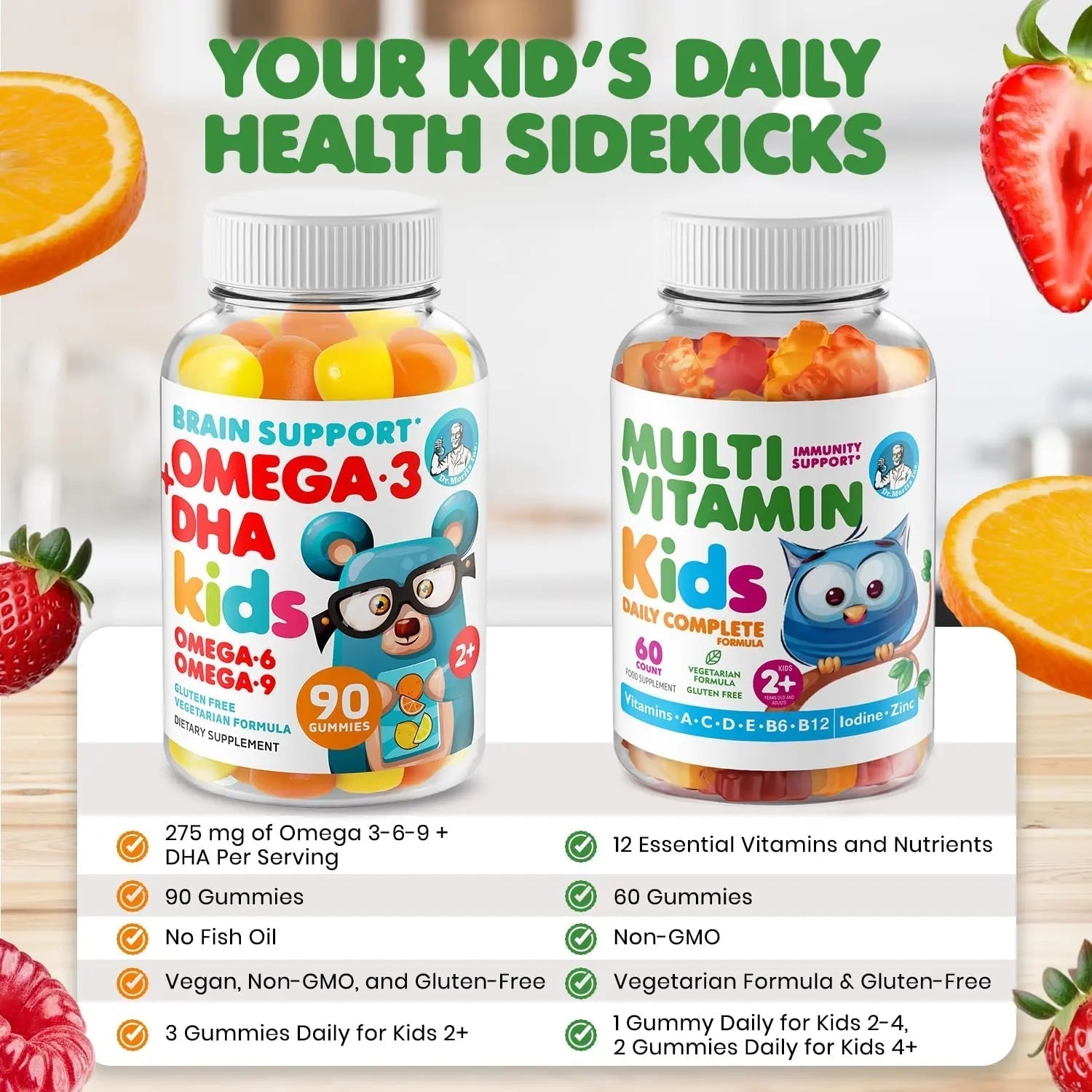 DR. MORITZ Omega 3 Gummies (90 Count) and Kids Multivitamin Gummies Bundle (60 Count) - for Daily Health Support - Vegan DHA Omega 3 for Kids DR. MORITZ uk supplements