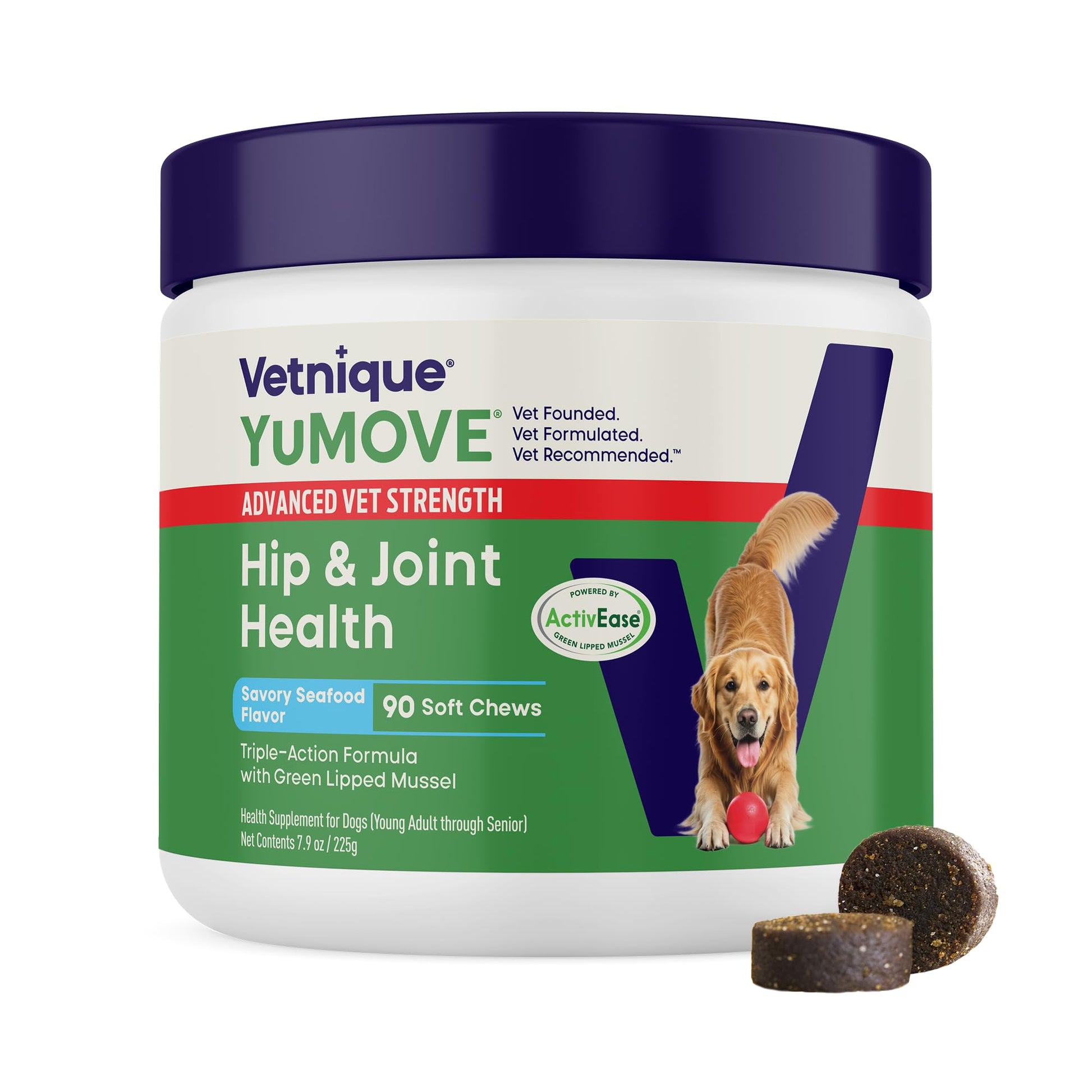 Yumove Hip & Joint Supplement for Dogs with Glucosamine, Hyaluronic Acid, Green Lipped Mussel & Omega 3 Joint Supplement - Regular or Advanced Strength (90 Count, Advanced Vet Strength Soft Chews) YuMOVE uk supplements