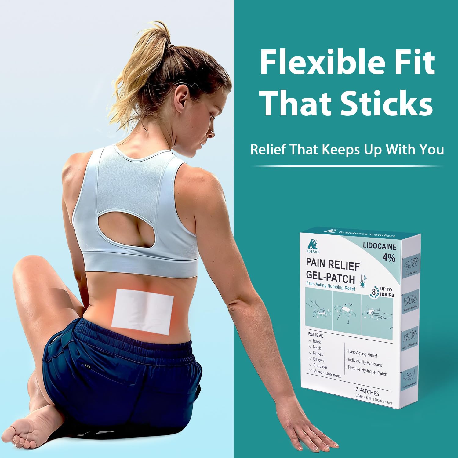 KD 4% Lidocaine Pain Relief Patches: Maximum Strength Lidocaine Patch for Back, Neck, Shoulder, Knee Pain, and Muscle Soreness – Large 3.9” x 5.5” (7 Count) KD uk supplements