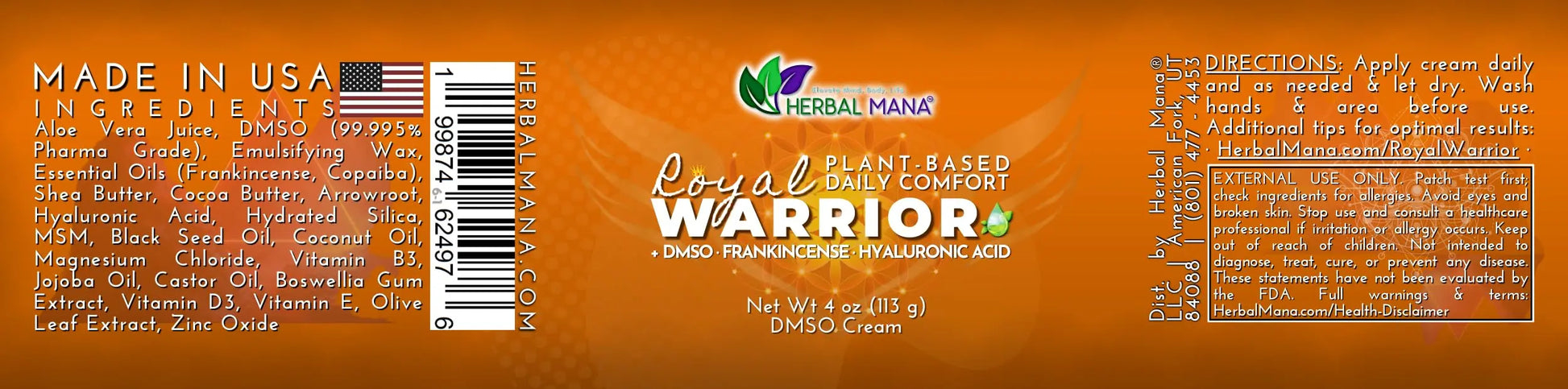Herbal Mana Frankincense DMSO Body Cream with Magnesium & Hyaluronic Acid | Royal Warrior Herbal Mana uk supplements