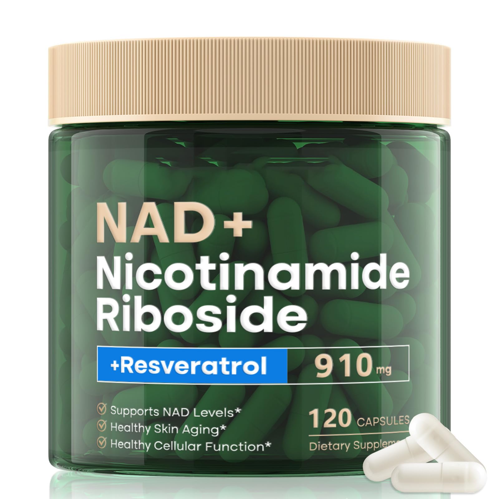 NAD Supplement 120 Capsules, Liposomal Nicotinamide Riboside, Resveratrol, Quercetin, NAD Nicotinamide Riboside Resveratrol 910mg for Women & Men, NAD Supplement for Anti Aging and Cell Regeneration RHBESTOK uk supplements