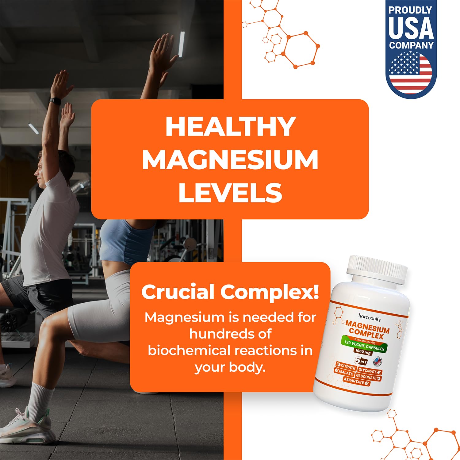 HARMONIFY Magnesium Glycinate Citrate Malate Aspartate Gluconate, 5 in 1 Formula, 120 Purified Veggie Capsule, 1000 mg, Gluten Free, Non-GMO, 60 Days Serving HARMONIFY uk supplements